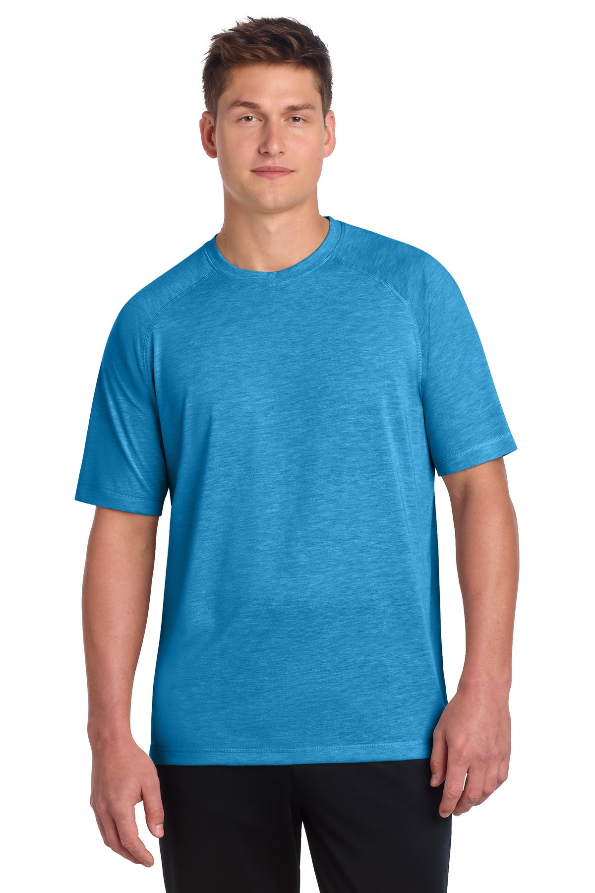 Sport-Tek PosiCharge Tri-Blend Wicking Raglan Tee. ST400 - Pond Blue Heather - front