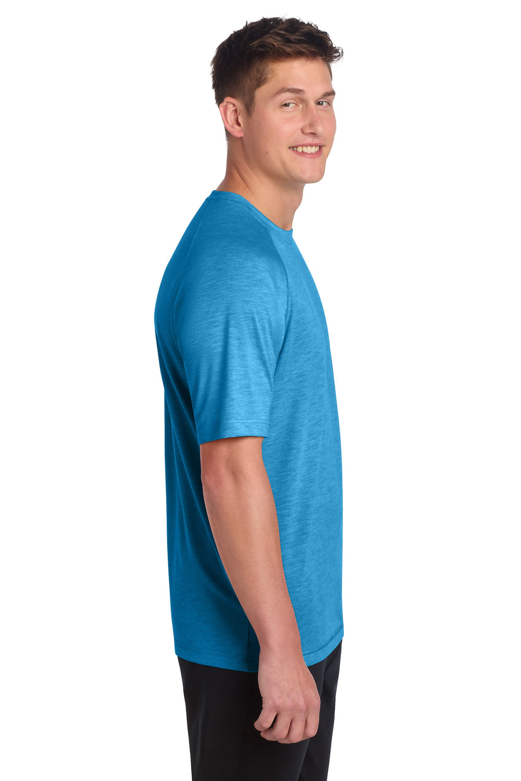 Sport-Tek PosiCharge Tri-Blend Wicking Raglan Tee. ST400 - Pond Blue Heather - side