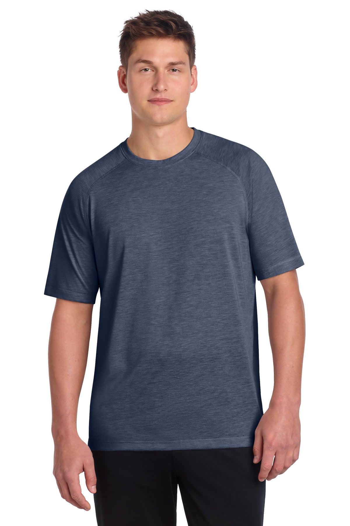 Sport-Tek PosiCharge Tri-Blend Wicking Raglan Tee. ST400 - True Navy Heather - front