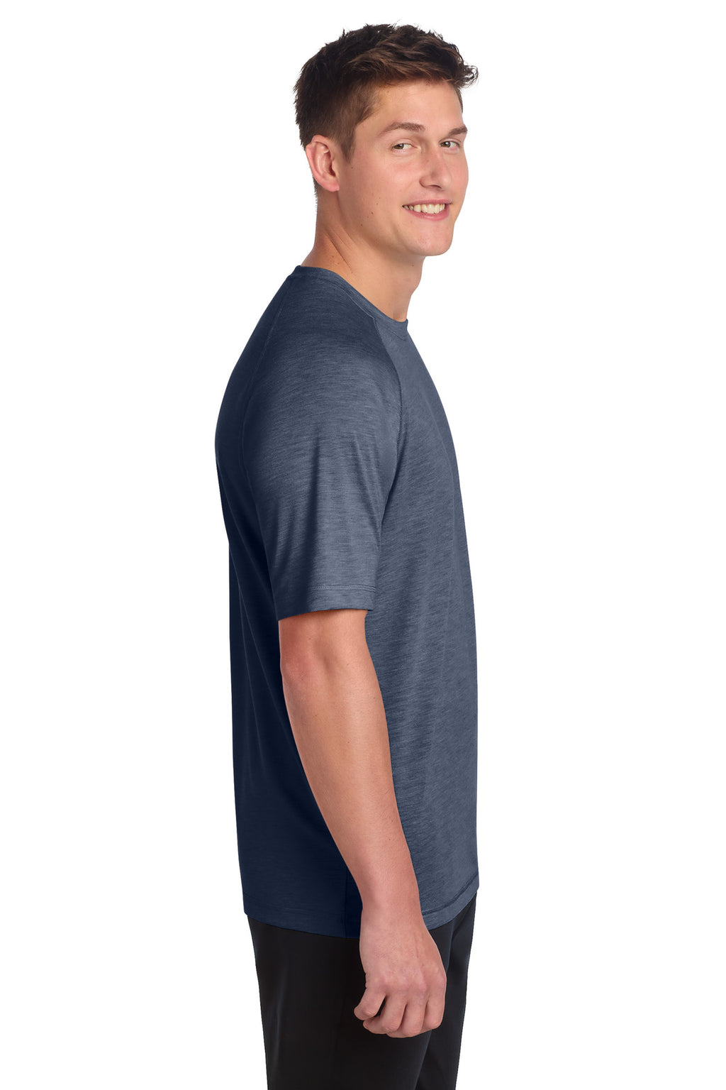 Sport-Tek PosiCharge Tri-Blend Wicking Raglan Tee. ST400 - True Navy Heather - side