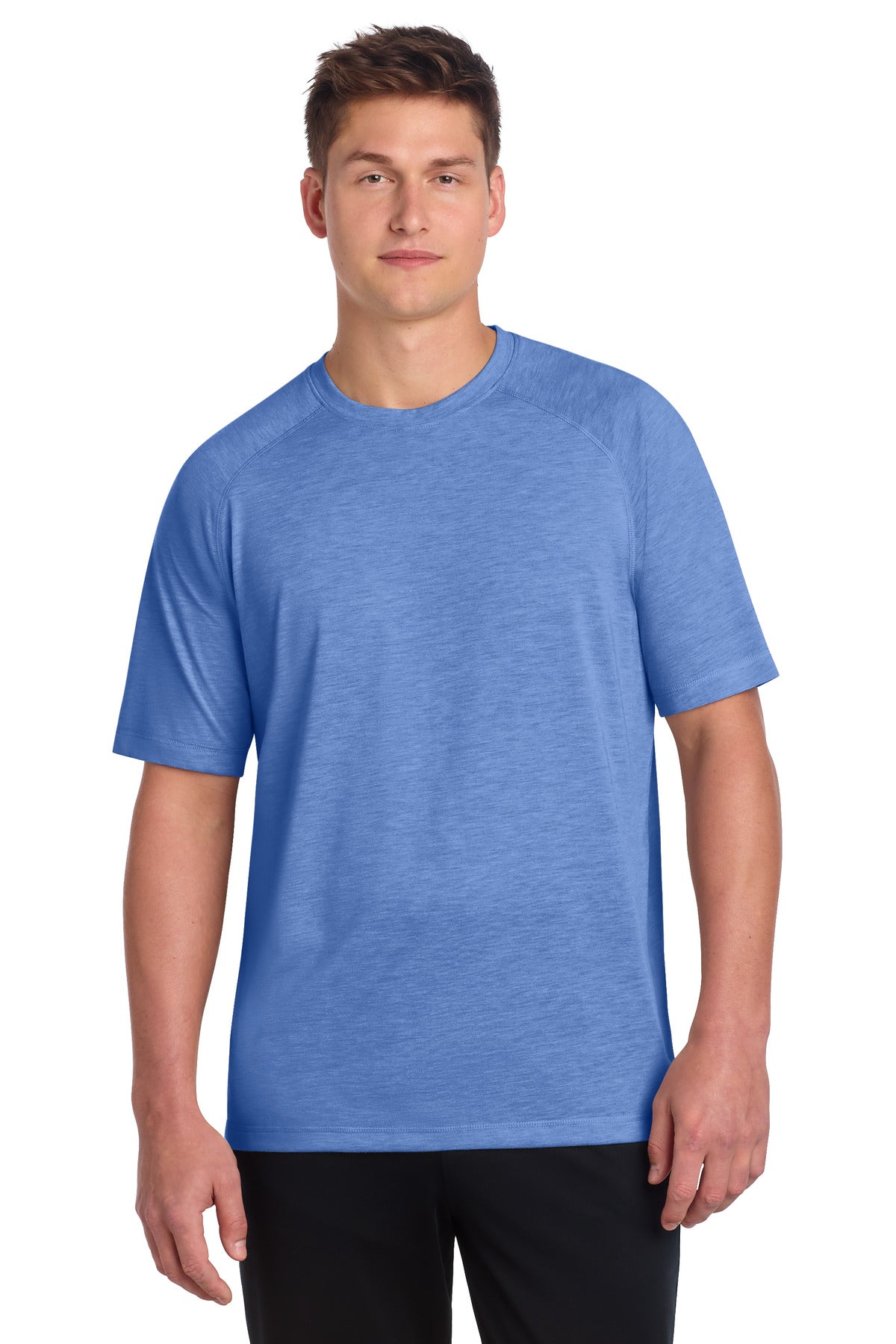 Sport-Tek PosiCharge Tri-Blend Wicking Raglan Tee. ST400 - True Royal Heather - front