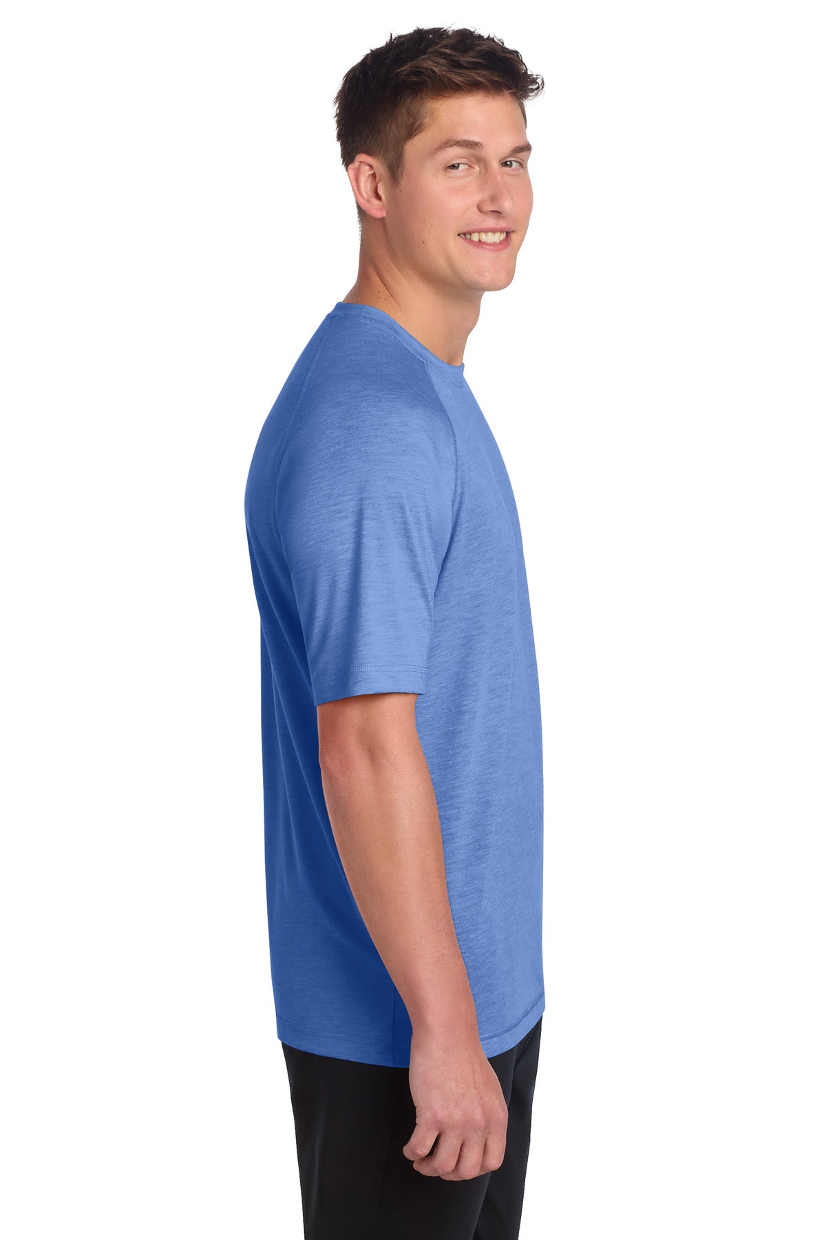 Sport-Tek PosiCharge Tri-Blend Wicking Raglan Tee. ST400 - True Royal Heather - side