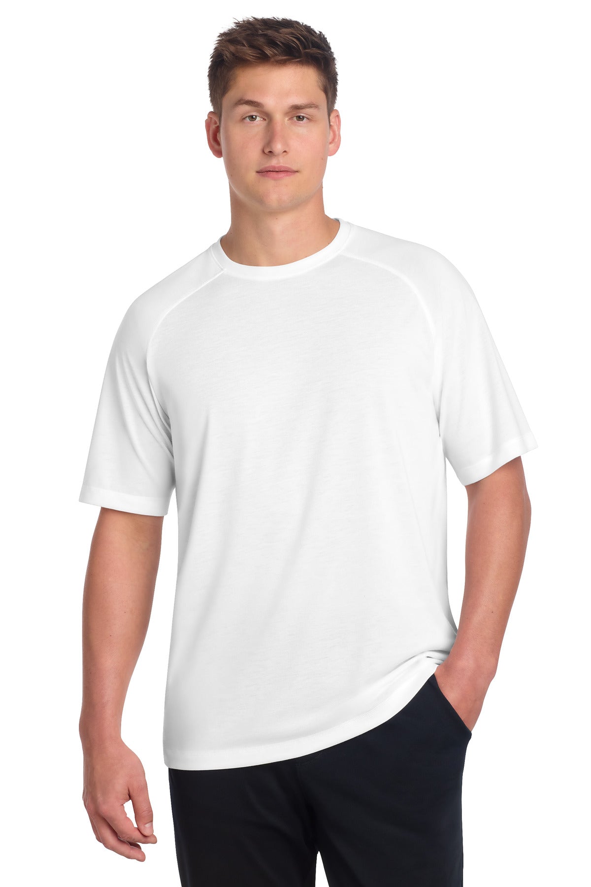 Sport-Tek PosiCharge Tri-Blend Wicking Raglan Tee. ST400 - White Triad Solid - front