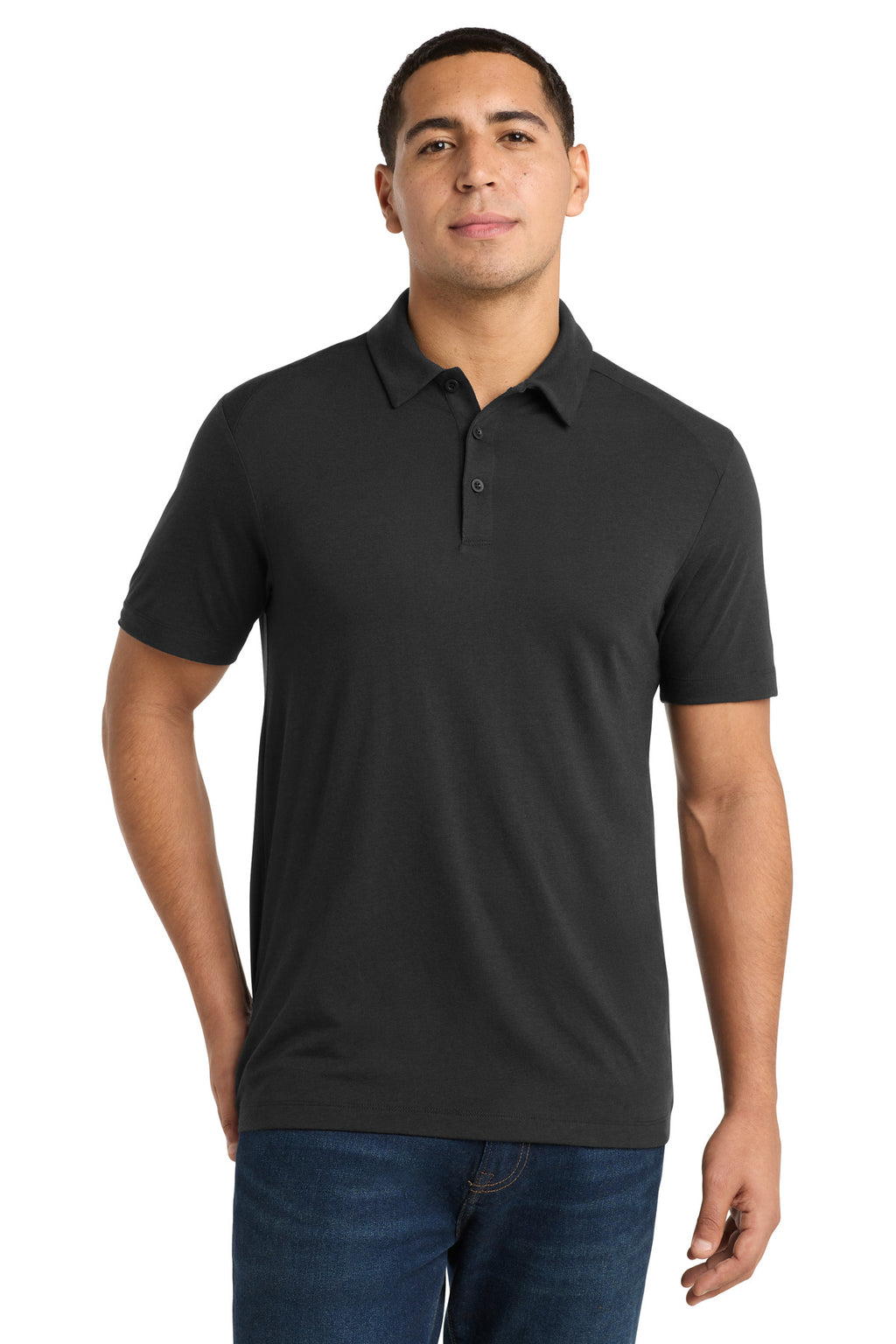 Sport-Tek PosiCharge Tri-Blend Wicking Polo. ST405 - Black Triad Solid - front