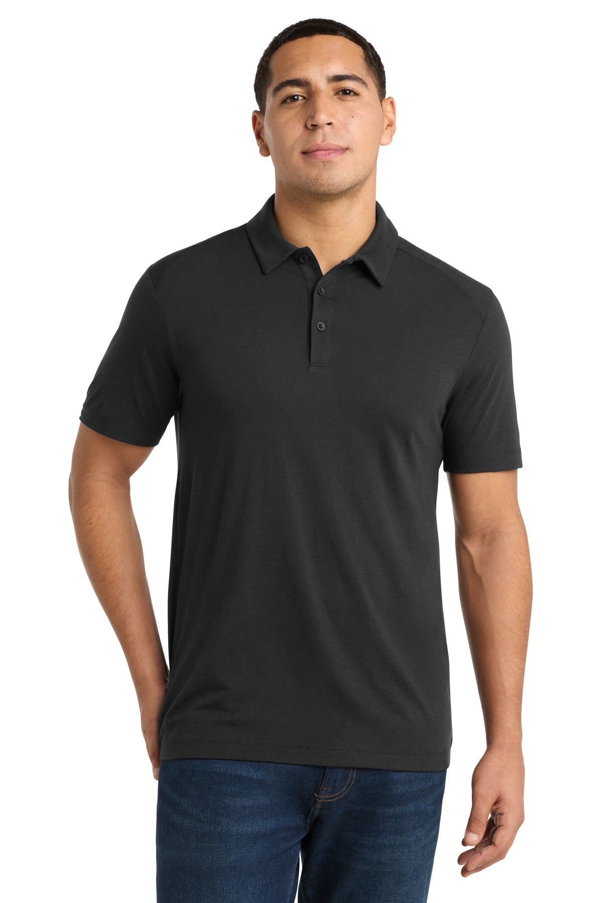 Sport-Tek PosiCharge Tri-Blend Wicking Polo. ST405 - Black Triad Solid - front