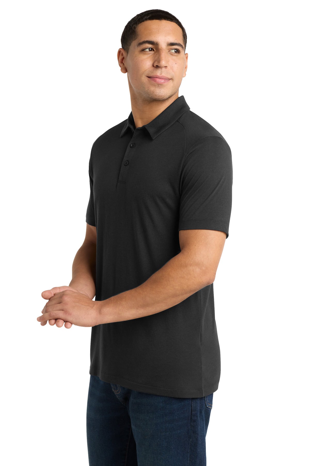 Sport-Tek PosiCharge Tri-Blend Wicking Polo. ST405 - Black Triad Solid - side
