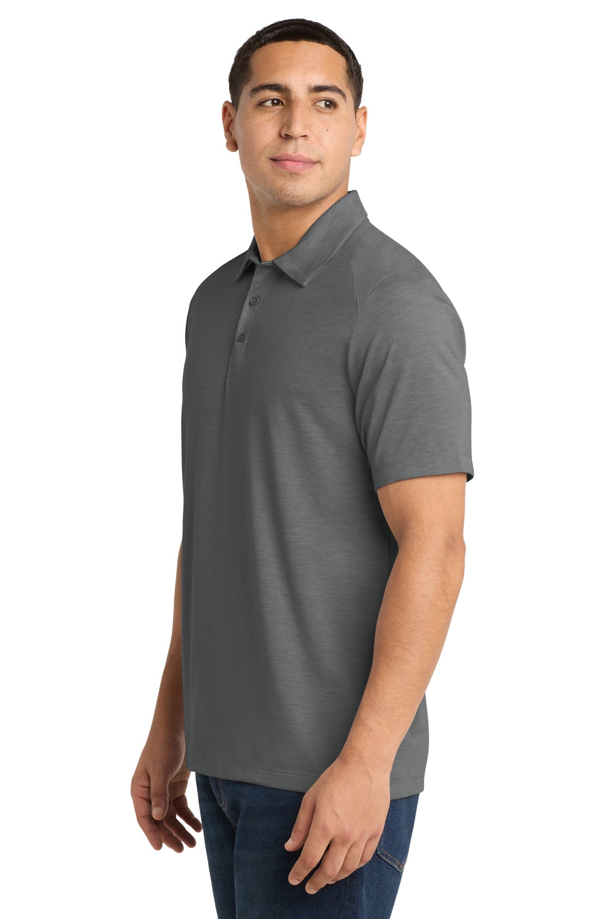 Sport-Tek PosiCharge Tri-Blend Wicking Polo. ST405 - Dark Grey Heather - side
