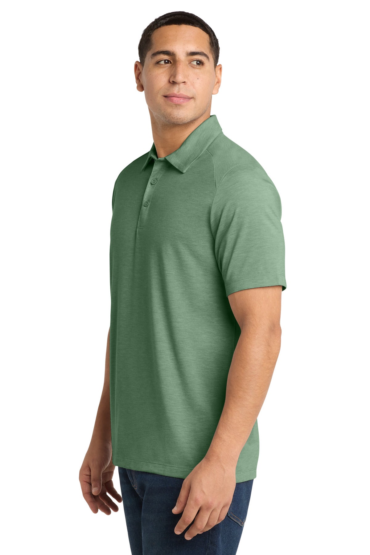 Sport-Tek PosiCharge Tri-Blend Wicking Polo. ST405 - Forest Green Heather - side