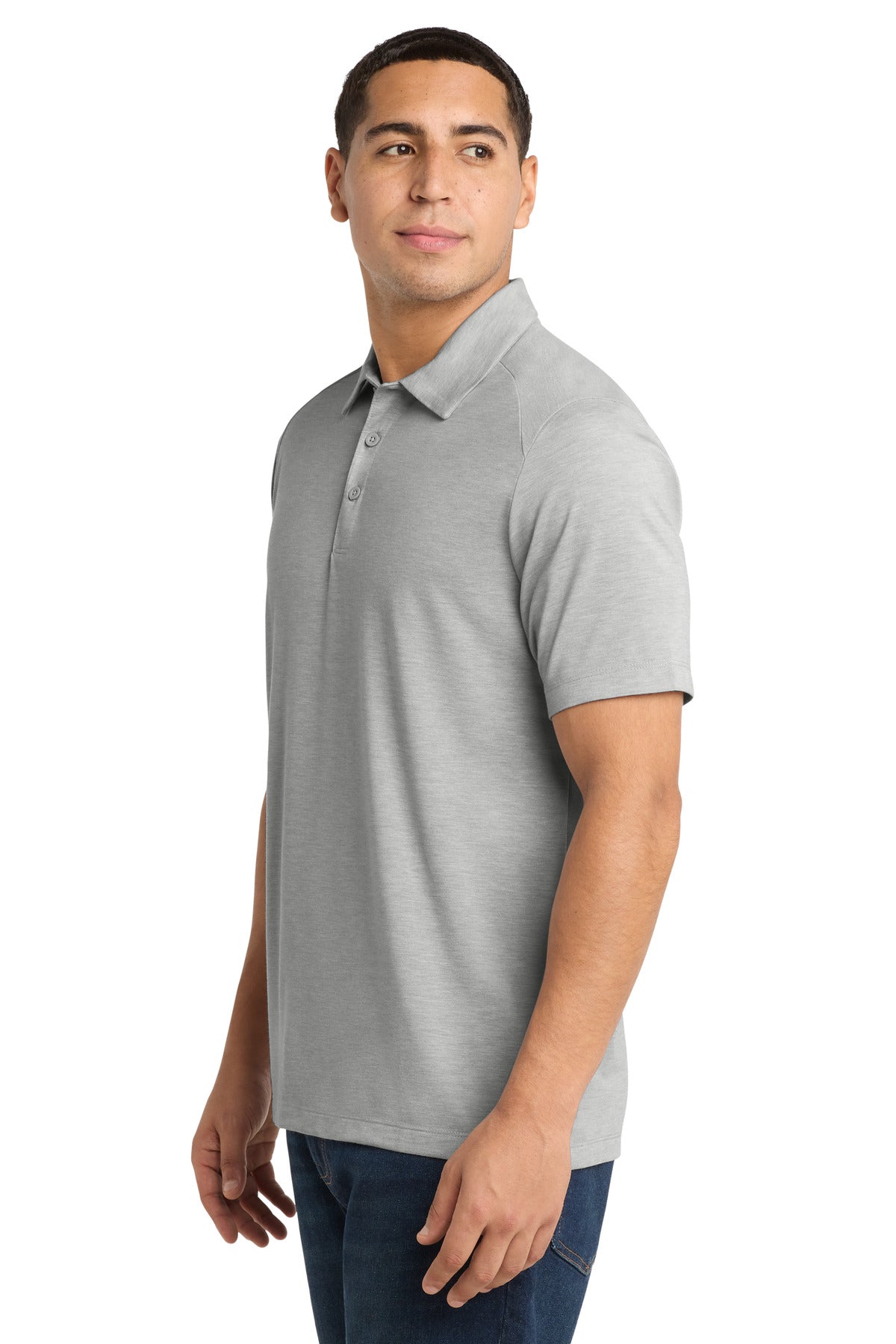 Sport-Tek PosiCharge Tri-Blend Wicking Polo. ST405 - Light Grey Heather - side