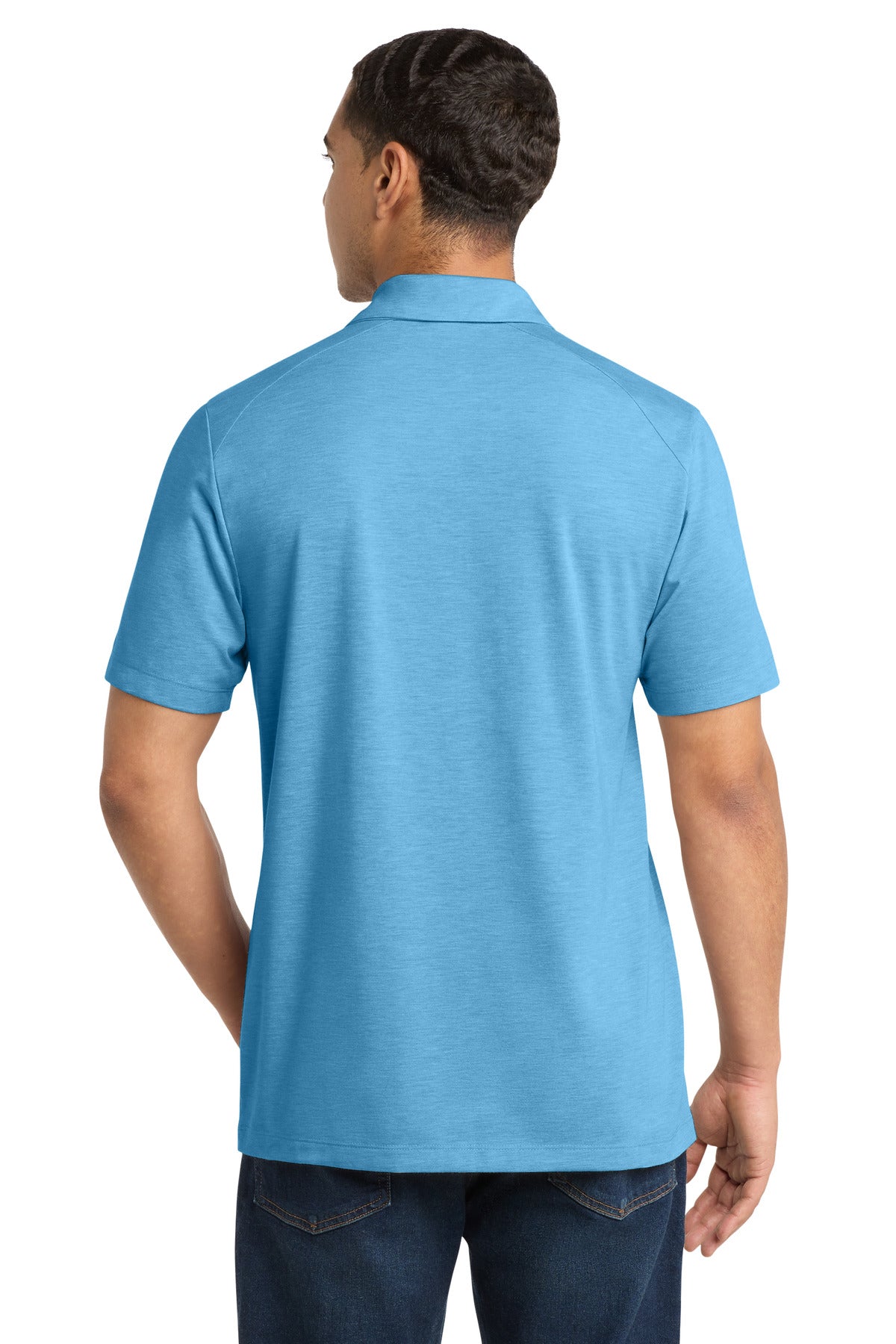 Sport-Tek PosiCharge Tri-Blend Wicking Polo. ST405 - Pond Blue Heather - back