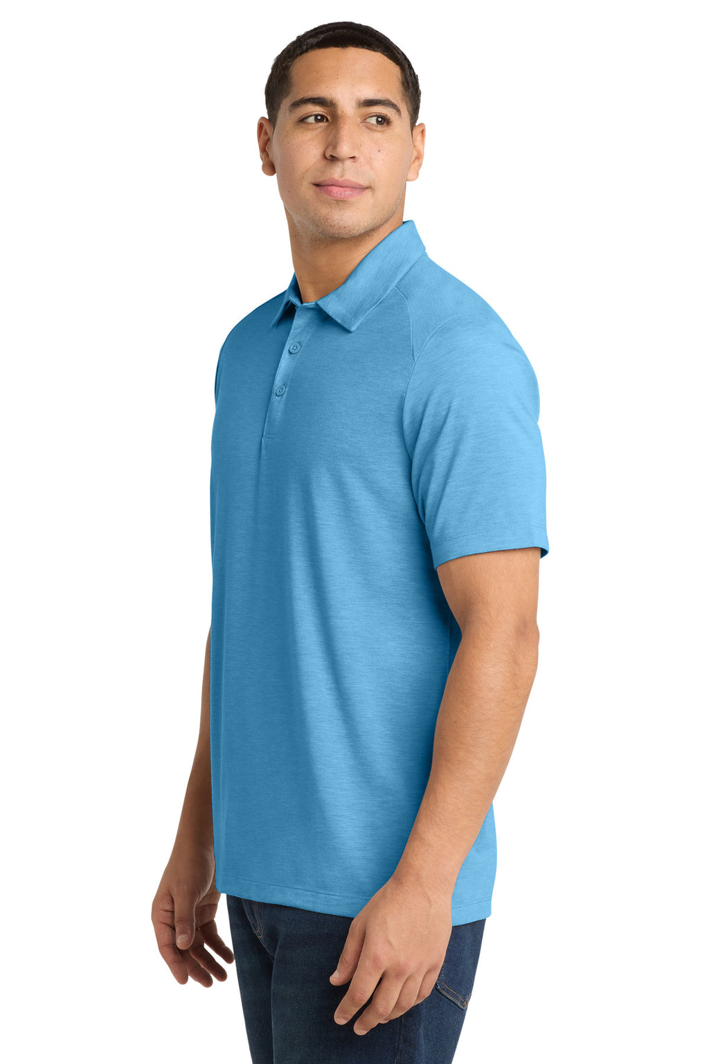 Sport-Tek PosiCharge Tri-Blend Wicking Polo. ST405 - Pond Blue Heather - side