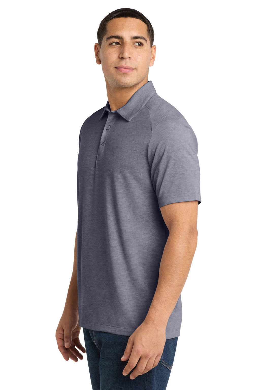 Sport-Tek PosiCharge Tri-Blend Wicking Polo. ST405 - True Navy Heather - side