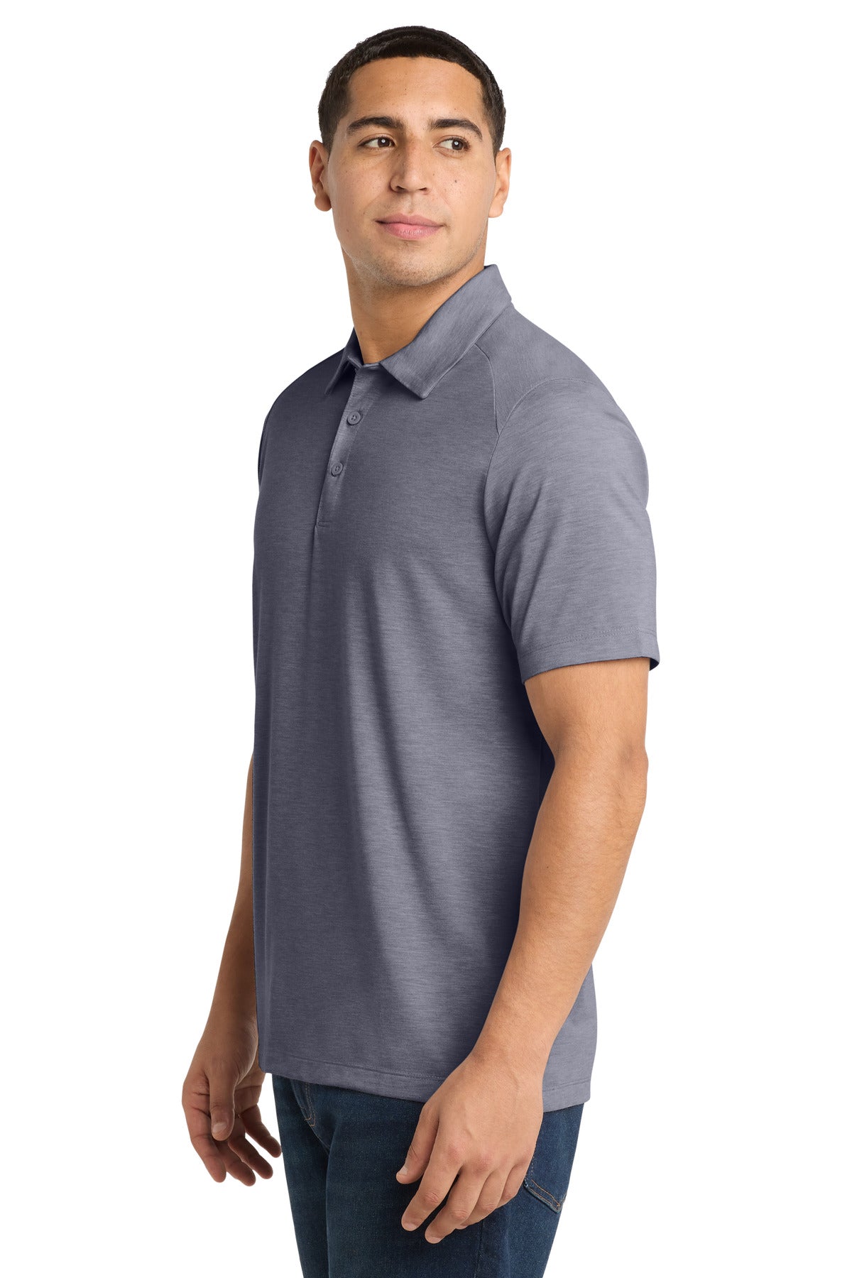 Sport-Tek PosiCharge Tri-Blend Wicking Polo. ST405 - True Navy Heather - side