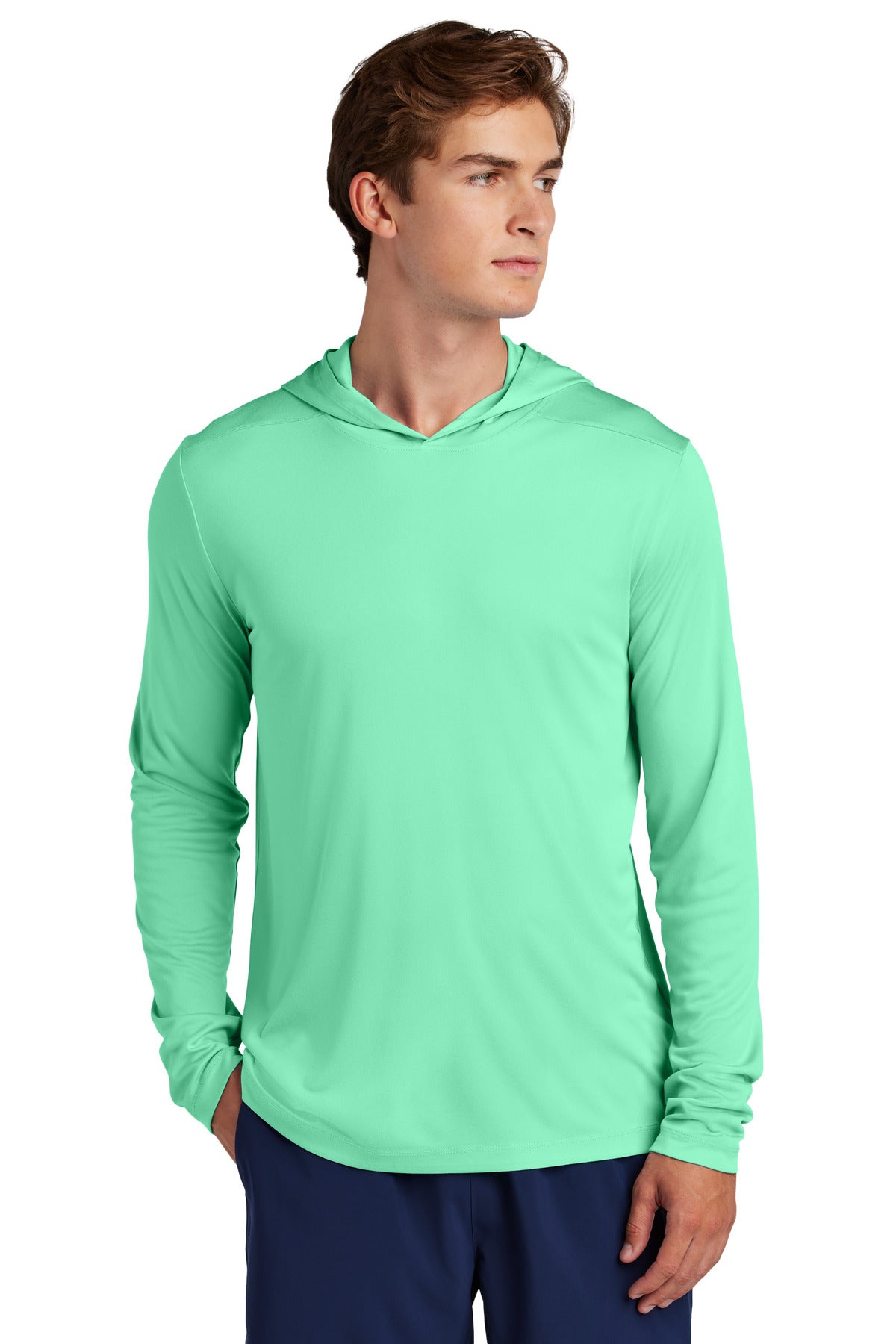Sport-Tek Posi-UV Pro Long Sleeve Hoodie ST420LSH - Bright Seafoam - front