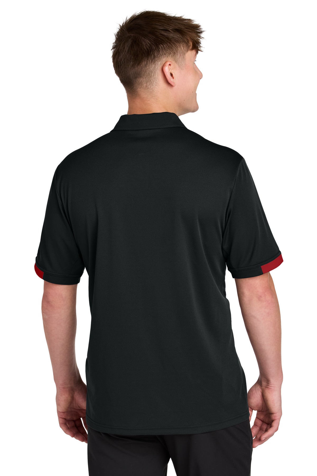 Sport-Tek Club Colorblock Polo ST444 - Black/ Deep Red - back