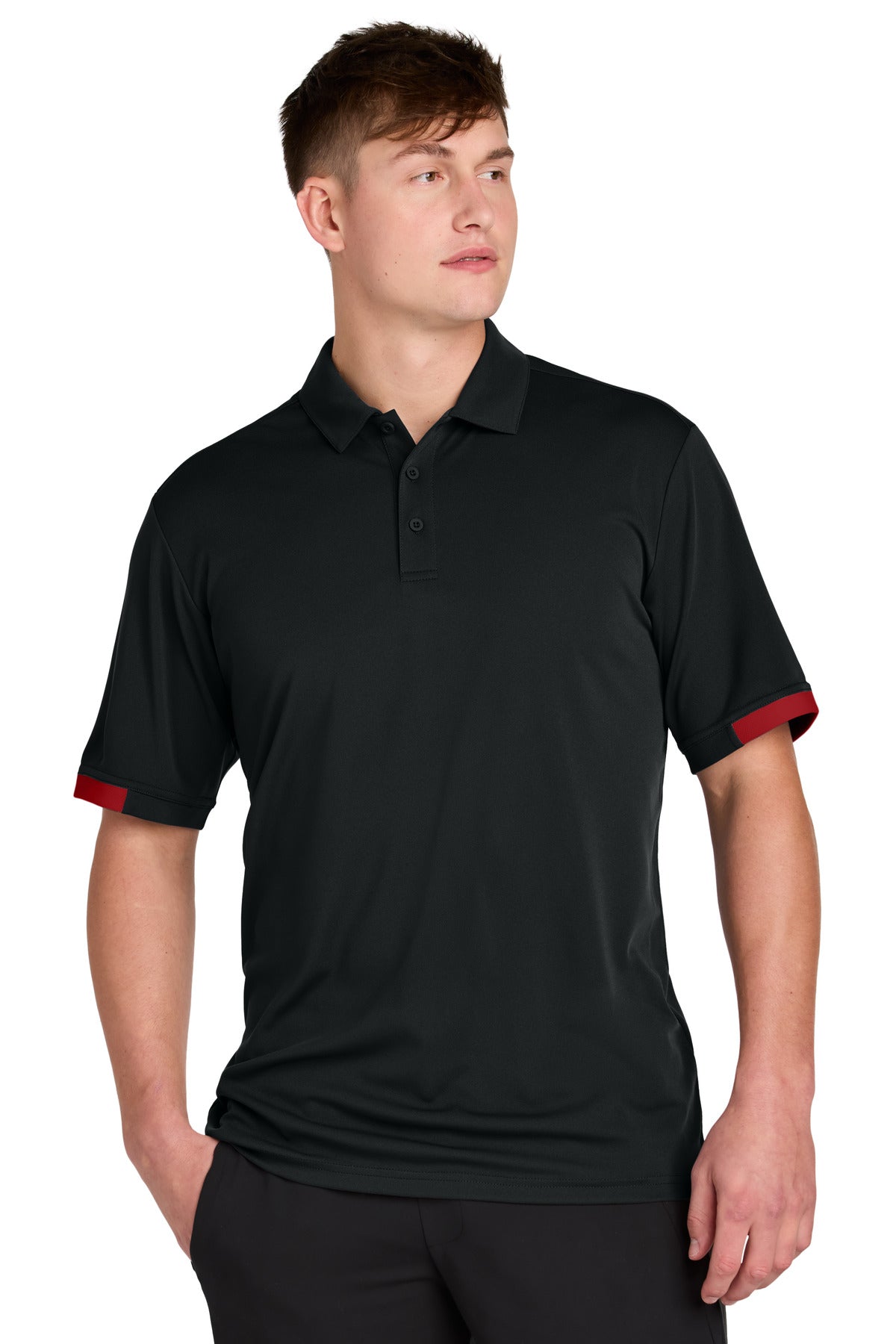 Sport-Tek Club Colorblock Polo ST444 - Black/ Deep Red - front