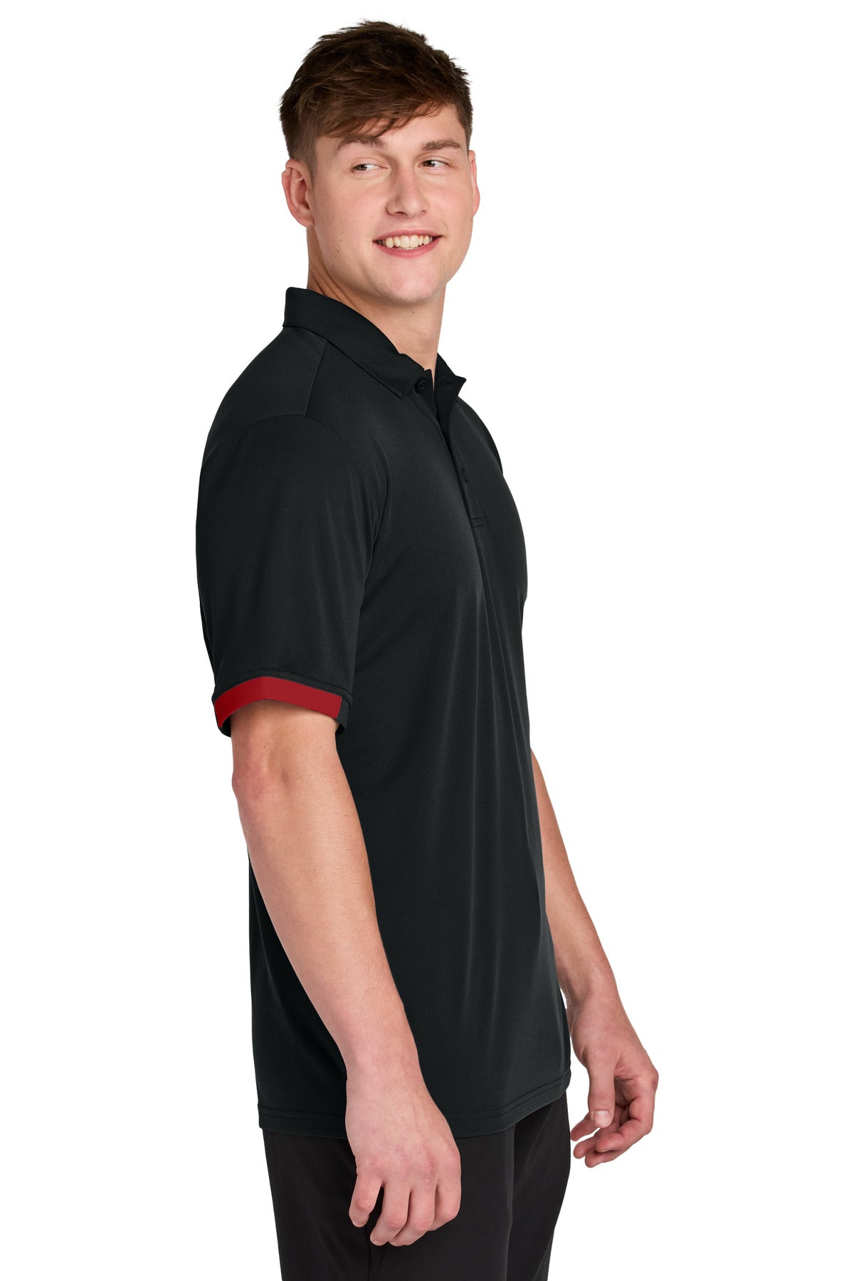 Sport-Tek Club Colorblock Polo ST444 - Black/ Deep Red - side