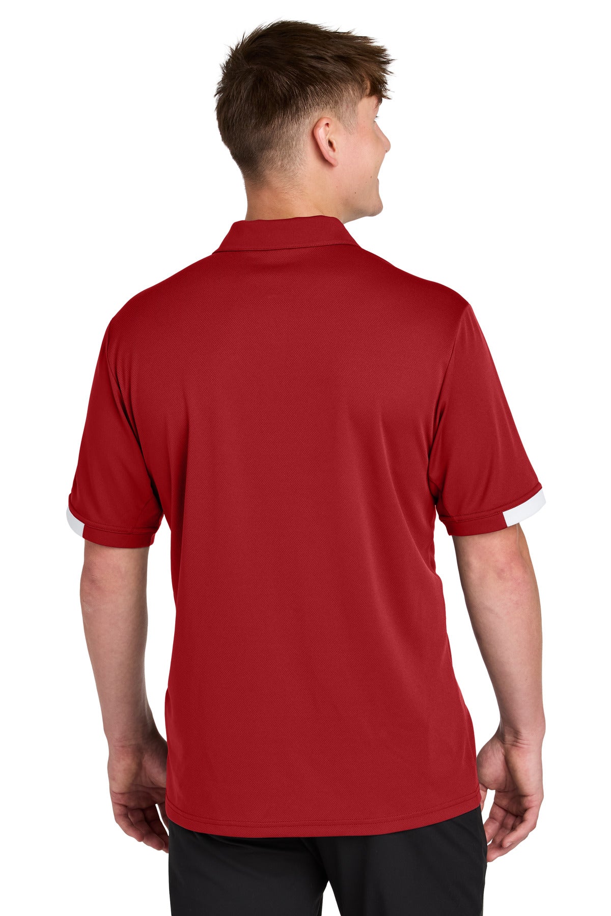 Sport-Tek Club Colorblock Polo ST444 - Deep Red/ White - back