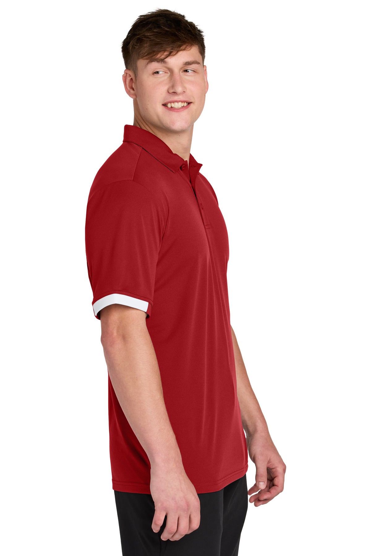Sport-Tek Club Colorblock Polo ST444 - Deep Red/ White - side