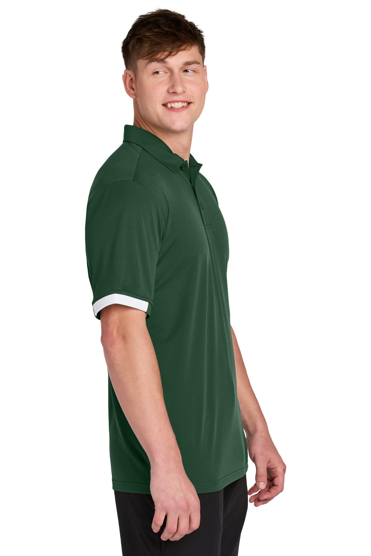 Sport-Tek Club Colorblock Polo ST444 - Forest Green/ White - side