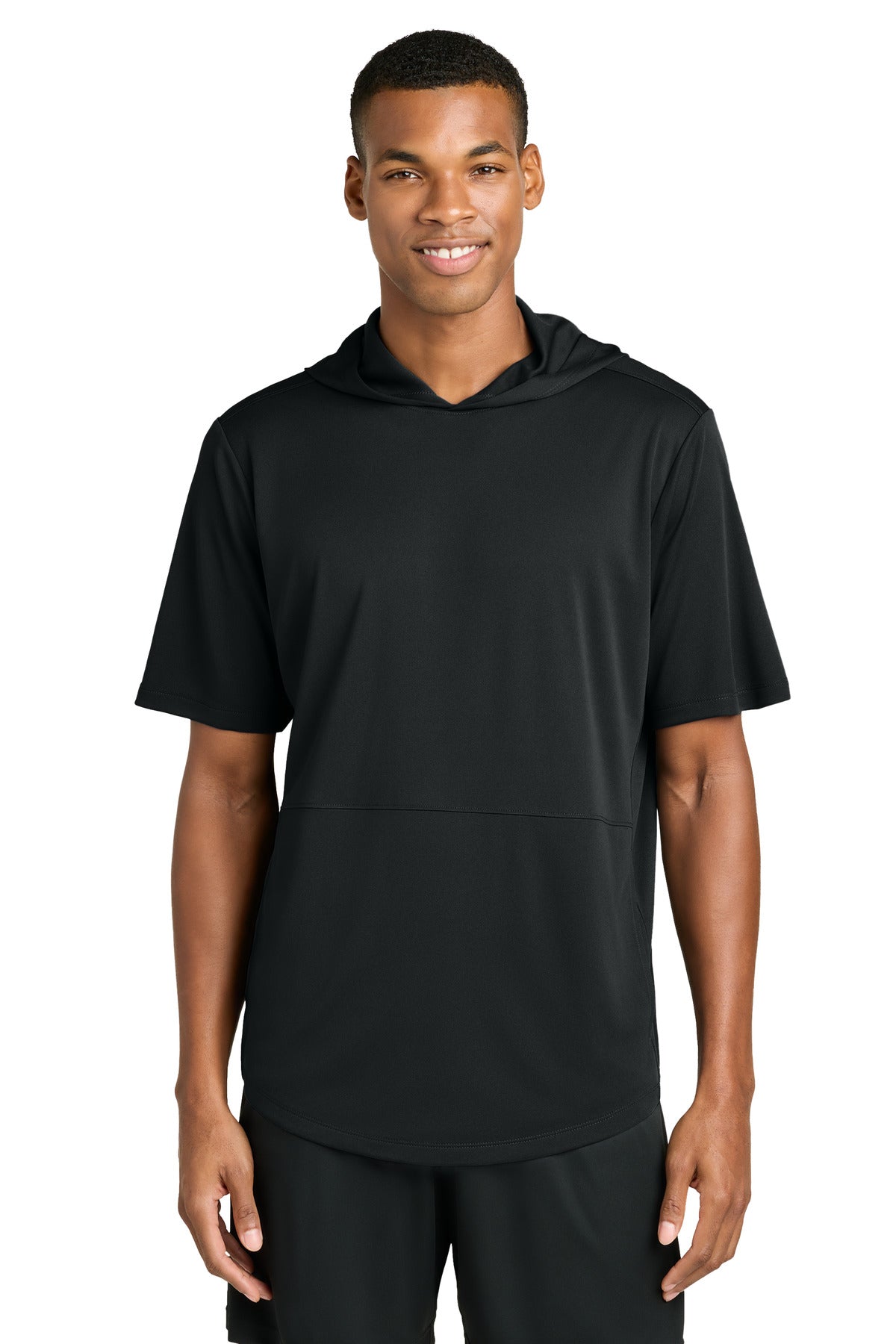 Sport-Tek Club Short Sleeve Hoodie ST445 - Black - front