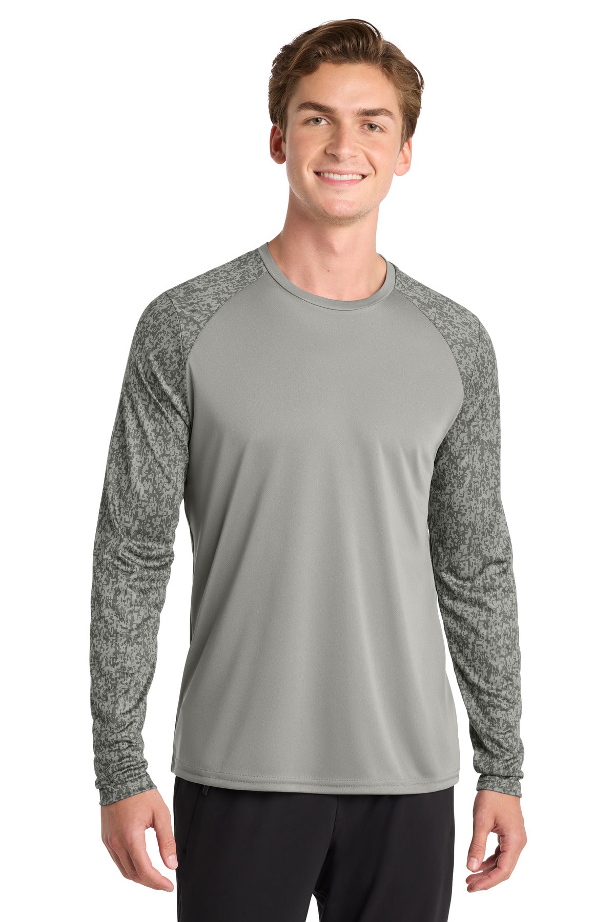 Sport-Tek Long Sleeve Digi Camo Tee. ST460LS - Grey Concrete - front