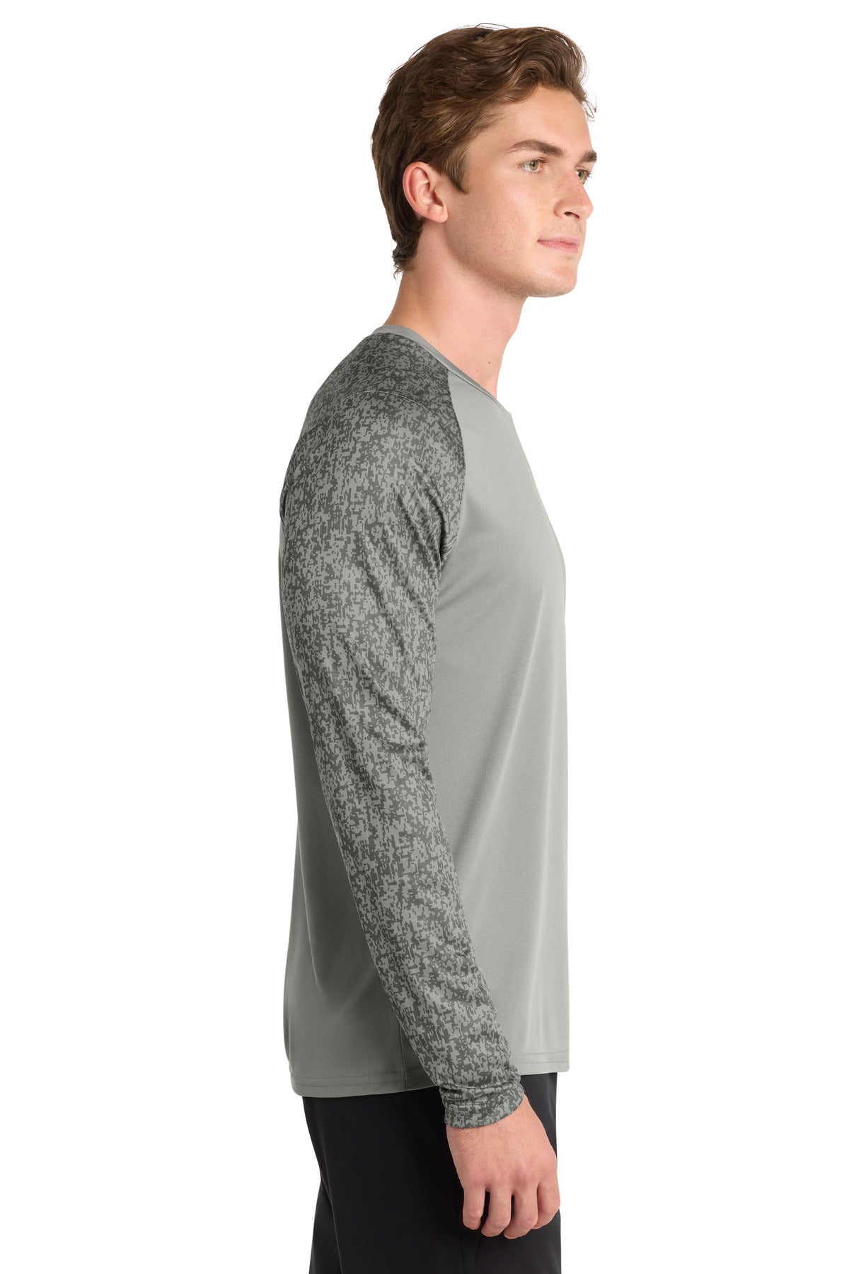 Sport-Tek Long Sleeve Digi Camo Tee. ST460LS - Grey Concrete - side