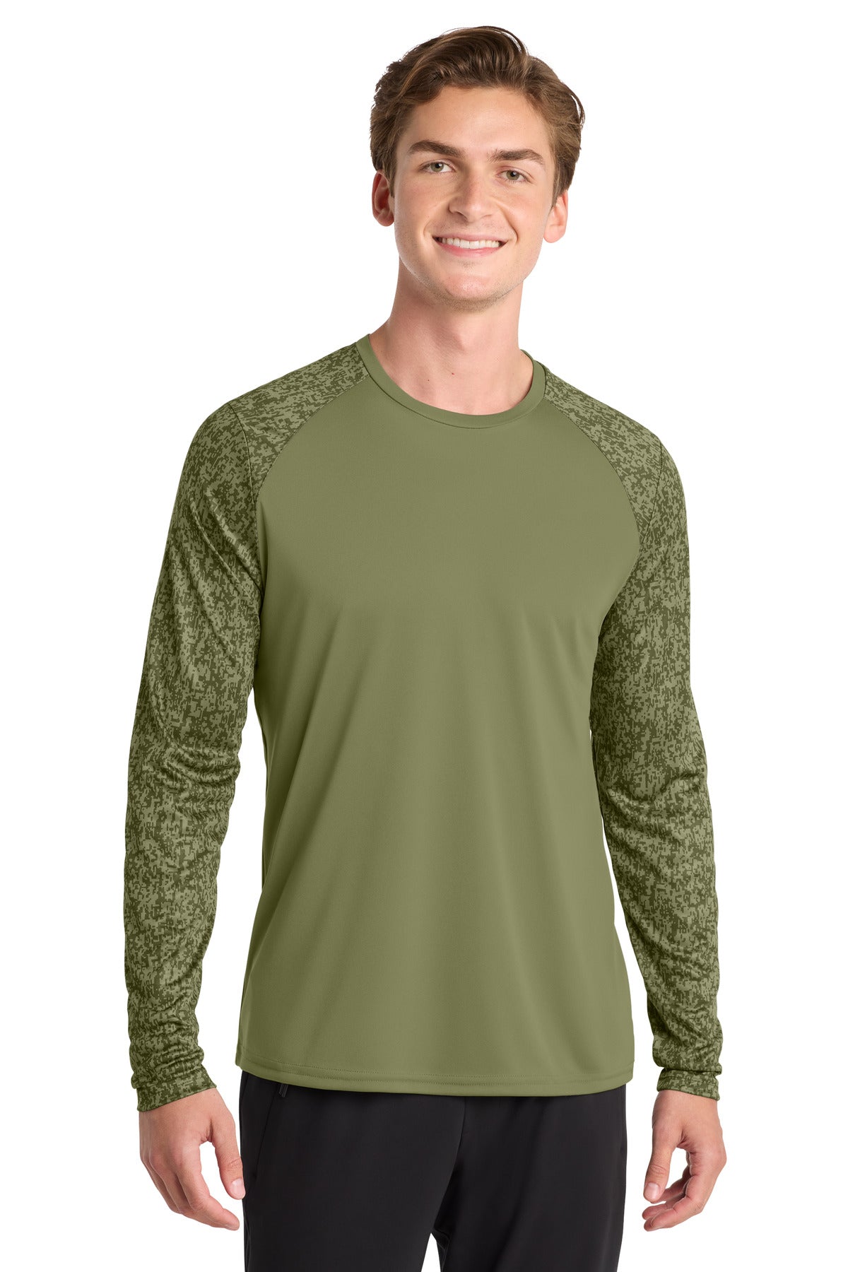 Sport-Tek Long Sleeve Digi Camo Tee. ST460LS - Olive Drab Green - front