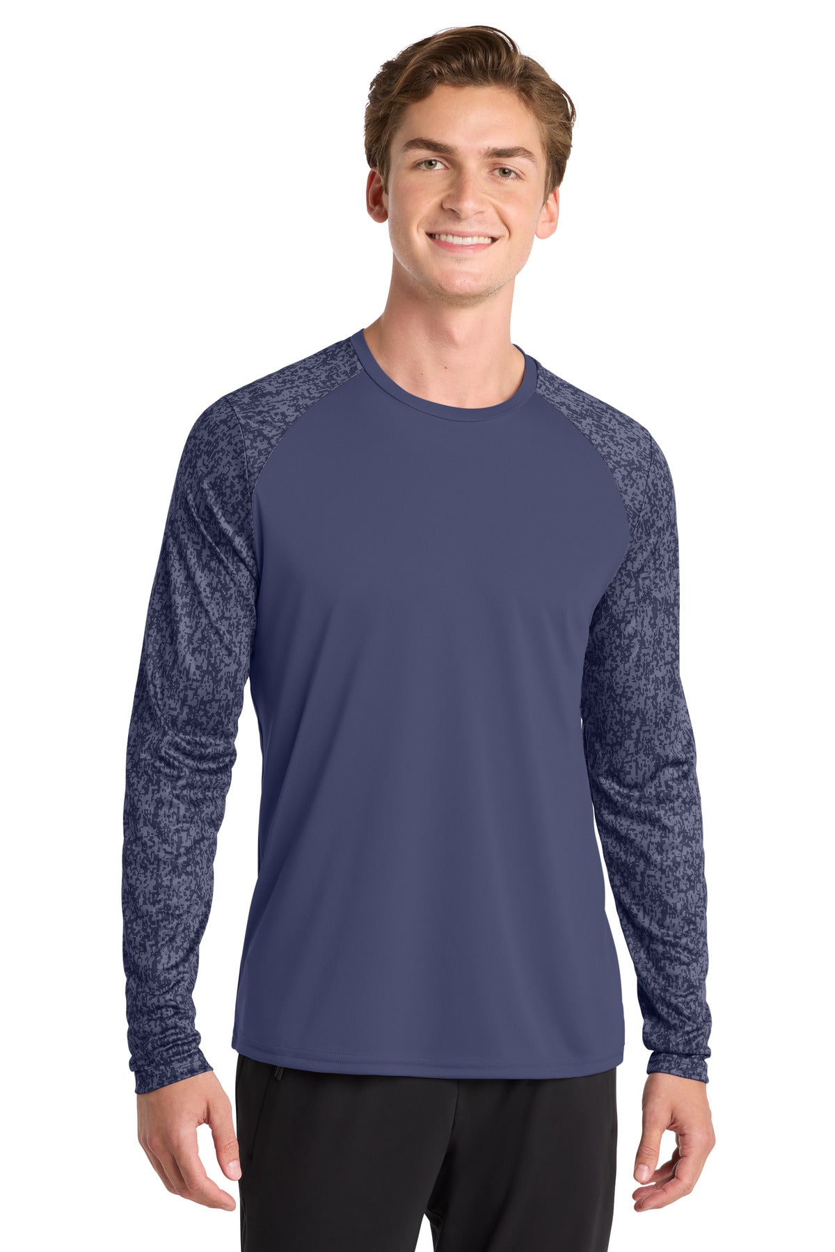Sport-Tek Long Sleeve Digi Camo Tee. ST460LS - True Navy - front