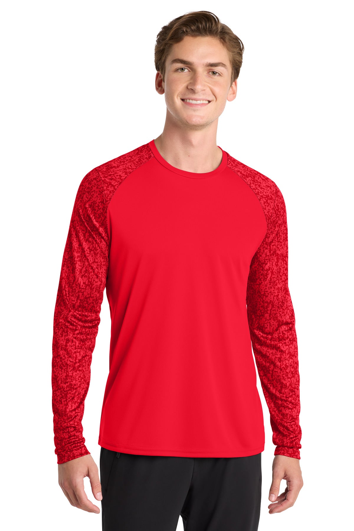 Sport-Tek Long Sleeve Digi Camo Tee. ST460LS - True Red - front