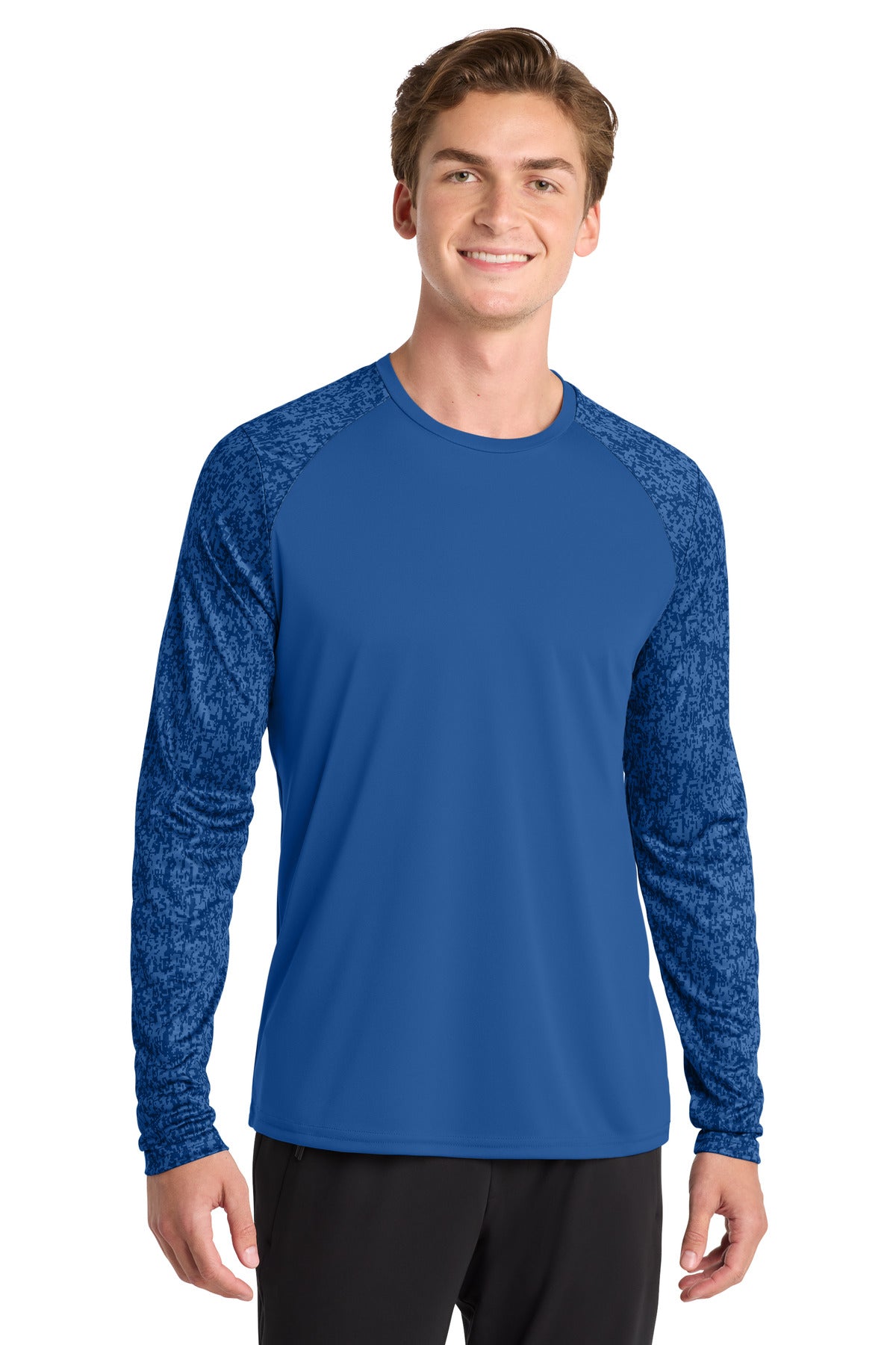 Sport-Tek Long Sleeve Digi Camo Tee. ST460LS - True Royal - front