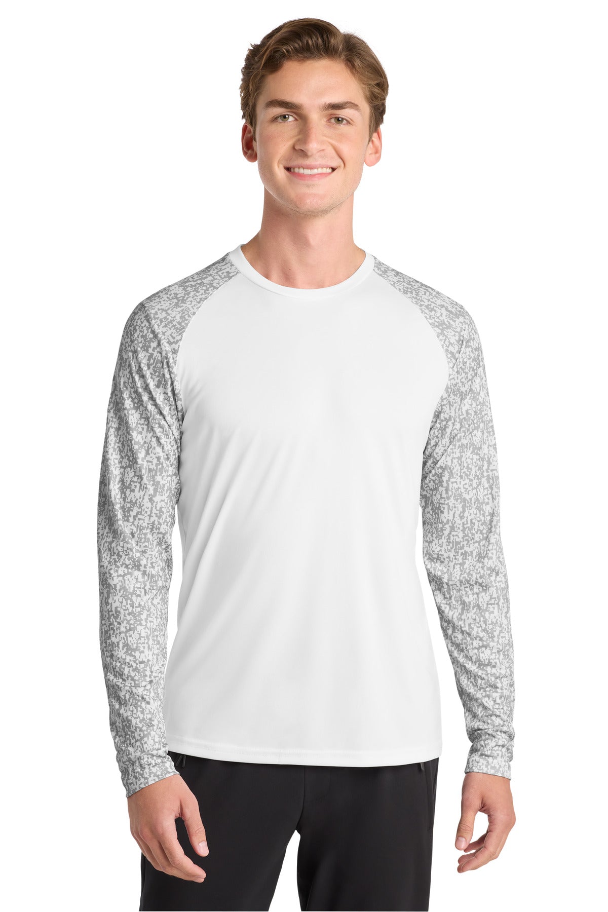 Sport-Tek Long Sleeve Digi Camo Tee. ST460LS - White - front