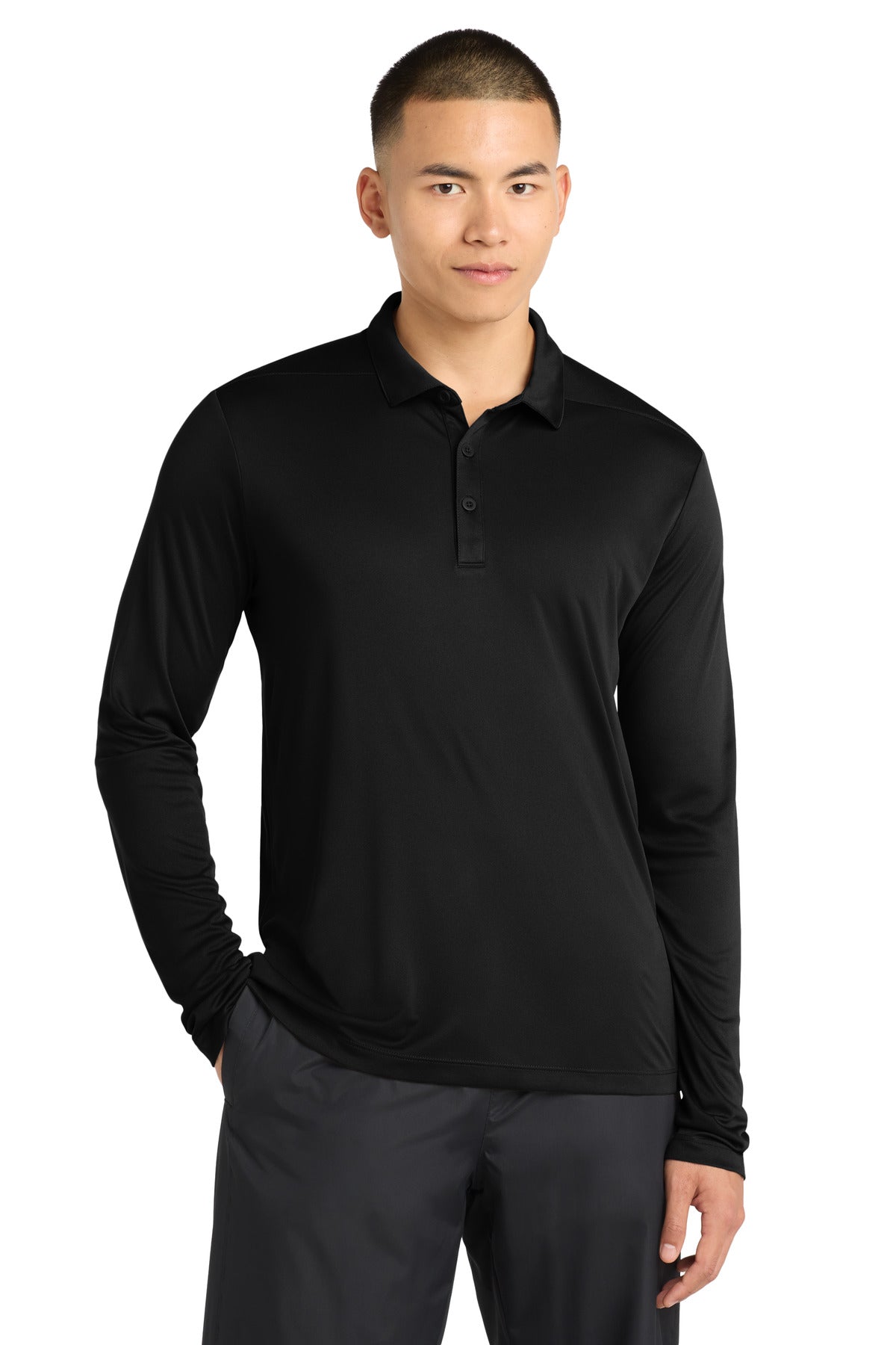 Sport-Tek Posi-UV Pro Long Sleeve Polo. ST520LS - Black - front