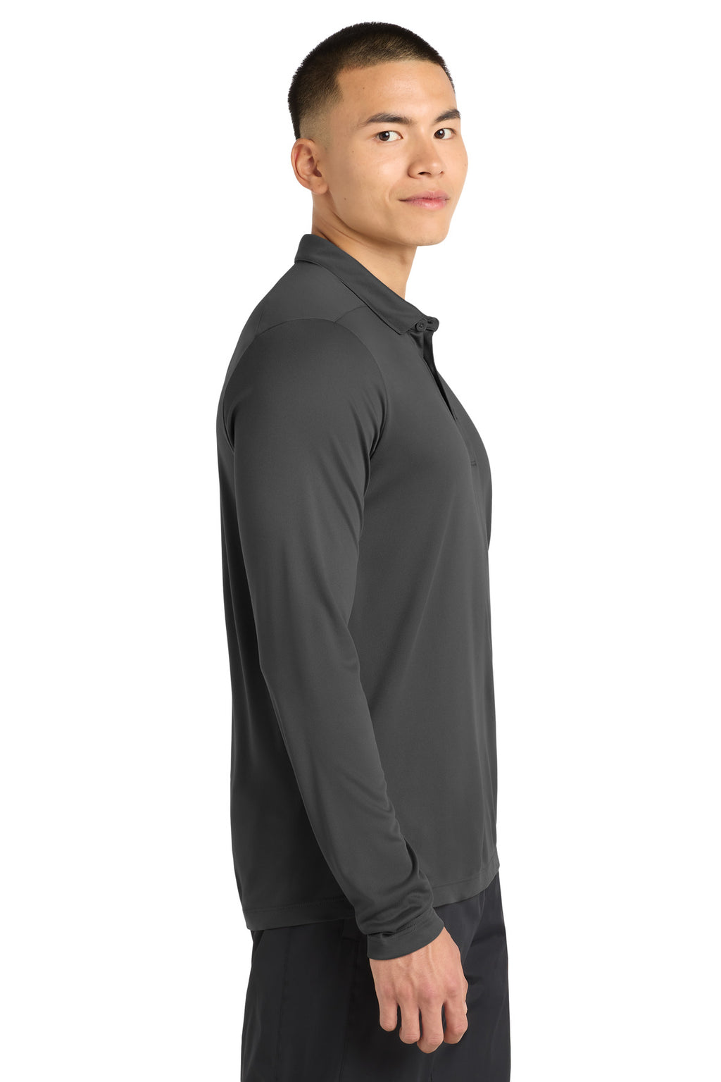Sport-Tek Posi-UV Pro Long Sleeve Polo. ST520LS - Dark Smoke Grey - side