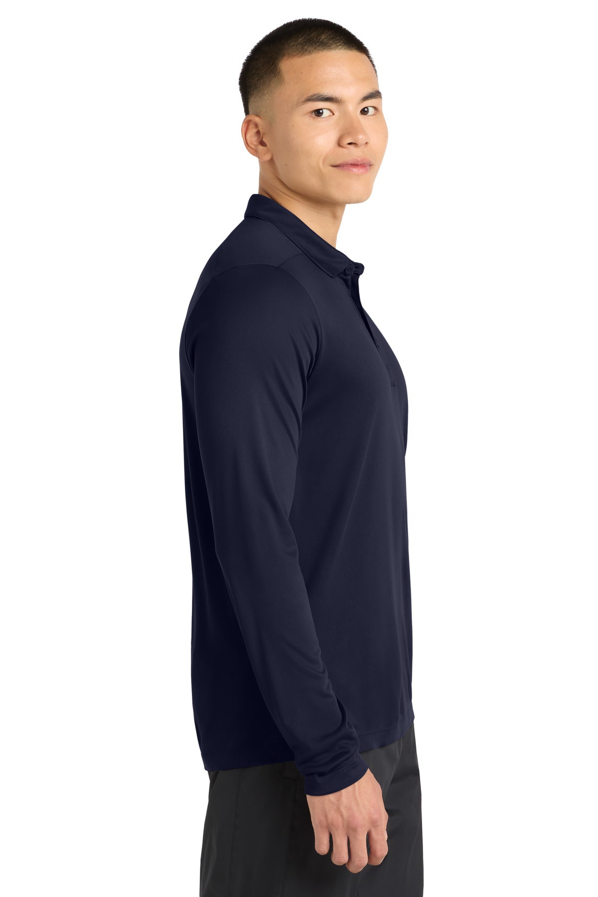 Sport-Tek Posi-UV Pro Long Sleeve Polo. ST520LS - True Navy - side