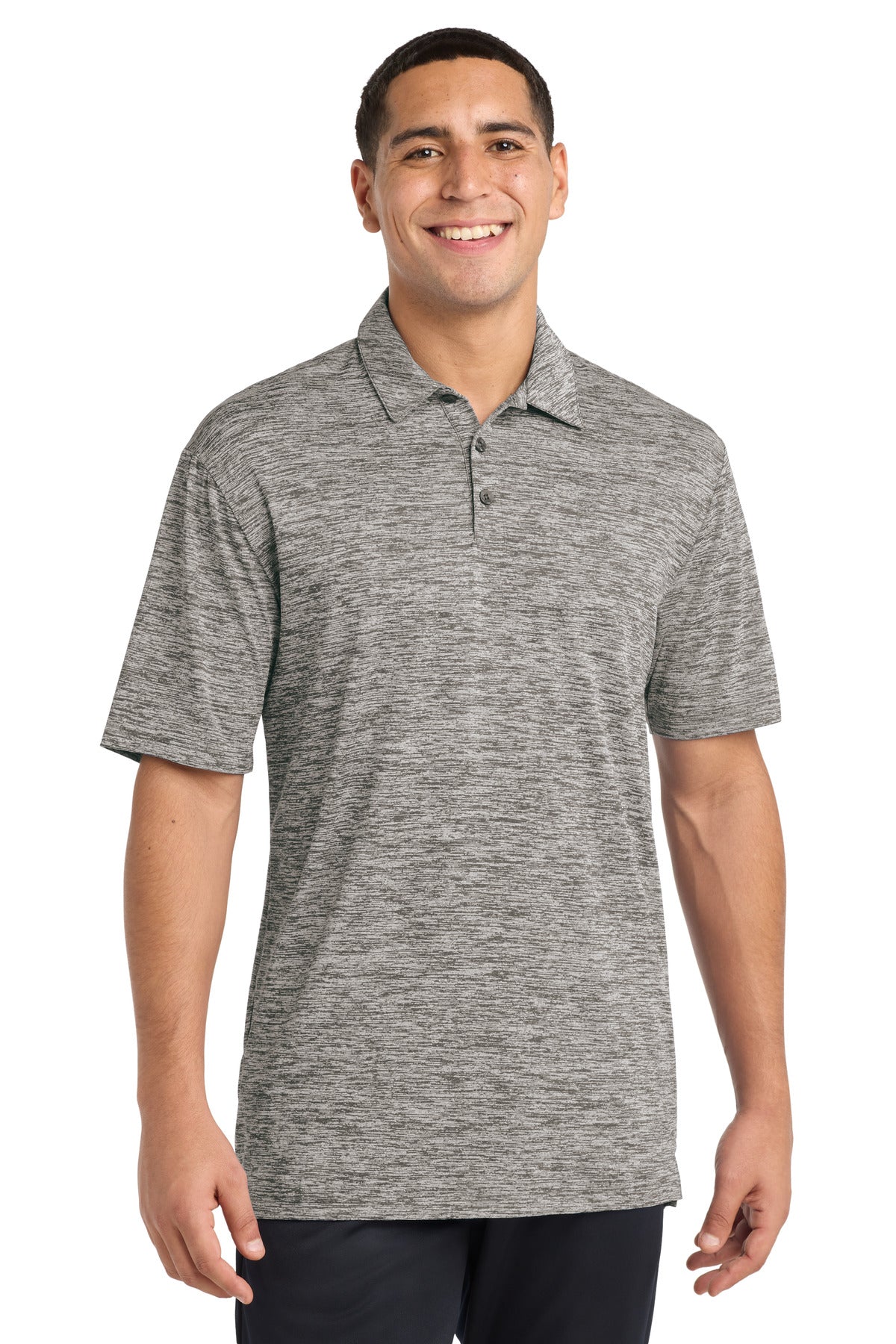 Sport-Tek PosiCharge Electric Heather Polo. ST590 - Black Electric - front