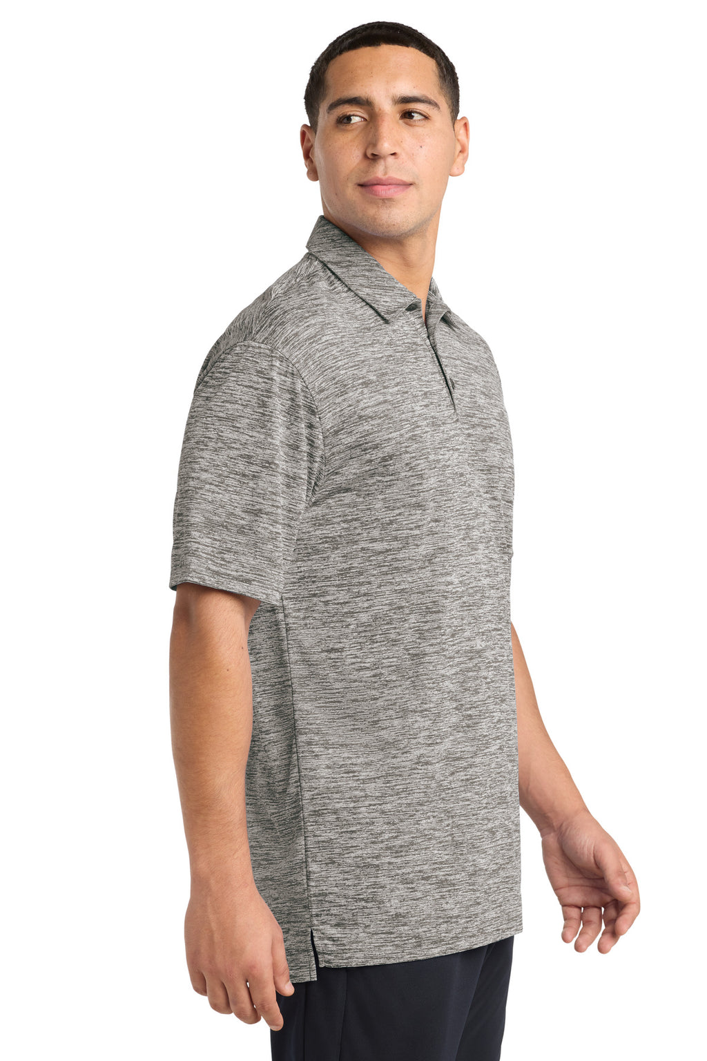 Sport-Tek PosiCharge Electric Heather Polo. ST590 - Black Electric - side