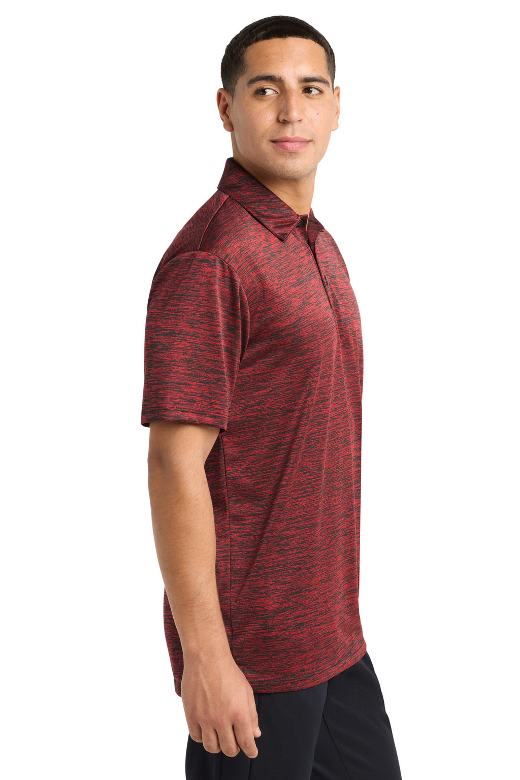 Sport-Tek PosiCharge Electric Heather Polo. ST590 - Deep Red-Black Electric - side