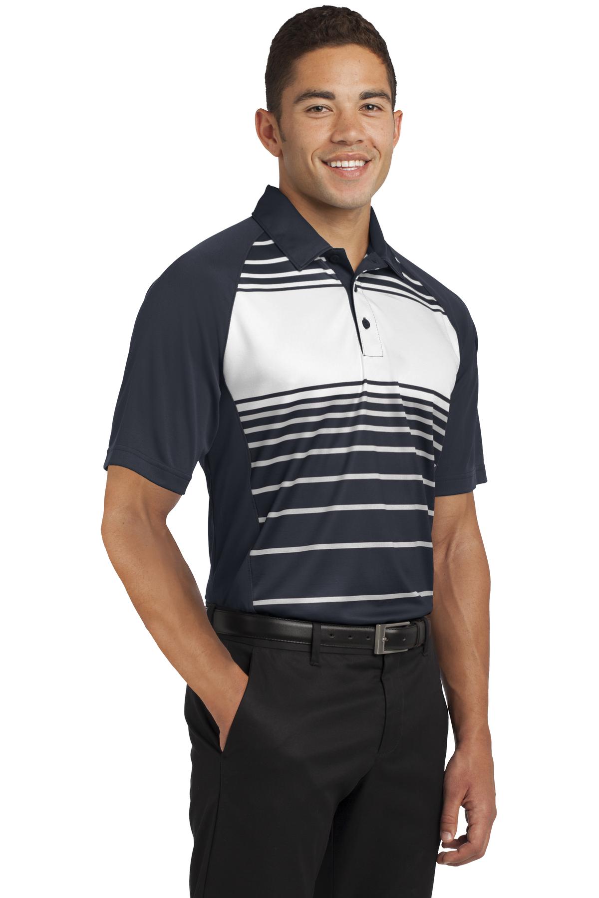 DISCONTINUED Sport-Tek Dry Zone Sublimated Stripe Polo. ST600 - Black - three_q