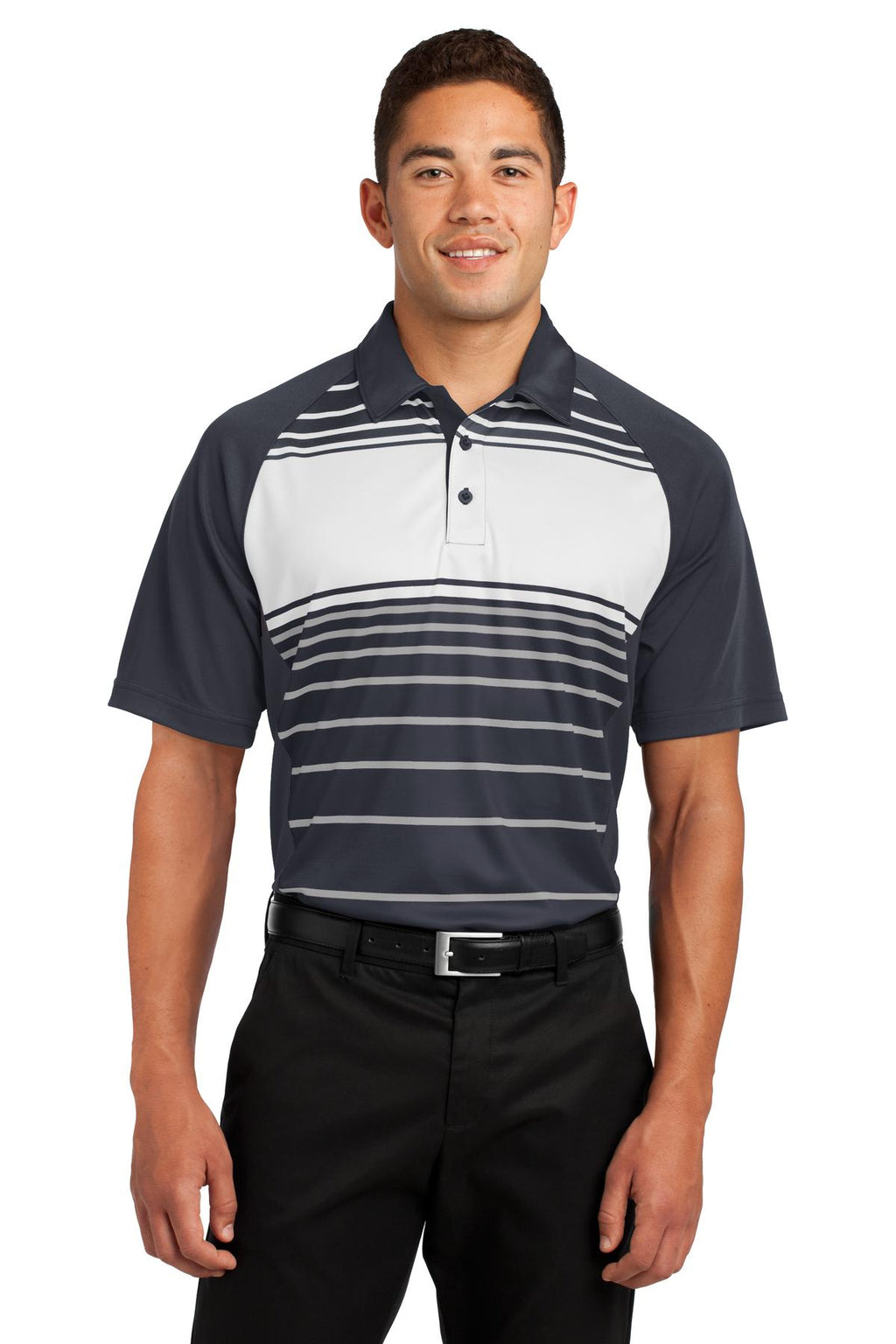 DISCONTINUED Sport-Tek Dry Zone Sublimated Stripe Polo. ST600 - Black - front