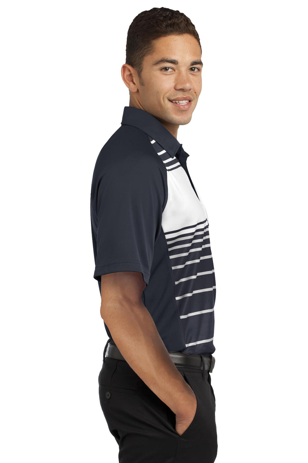 DISCONTINUED Sport-Tek Dry Zone Sublimated Stripe Polo. ST600 - Black - side