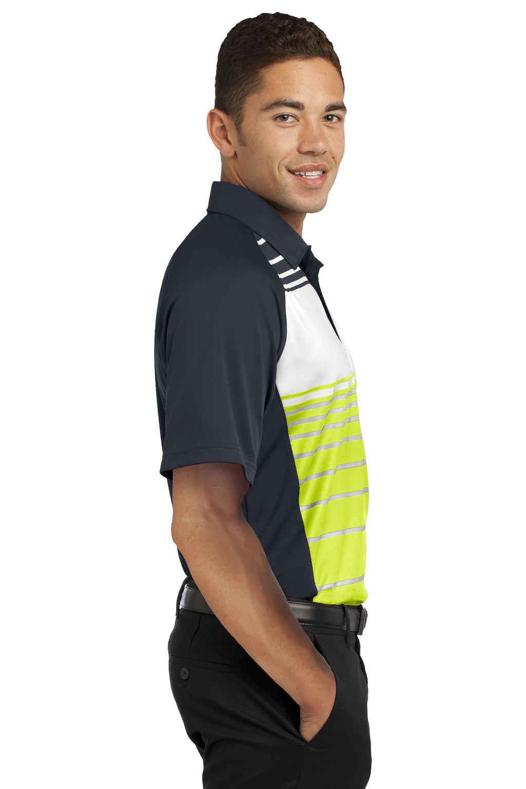 DISCONTINUED Sport-Tek Dry Zone Sublimated Stripe Polo. ST600 - Citron - side