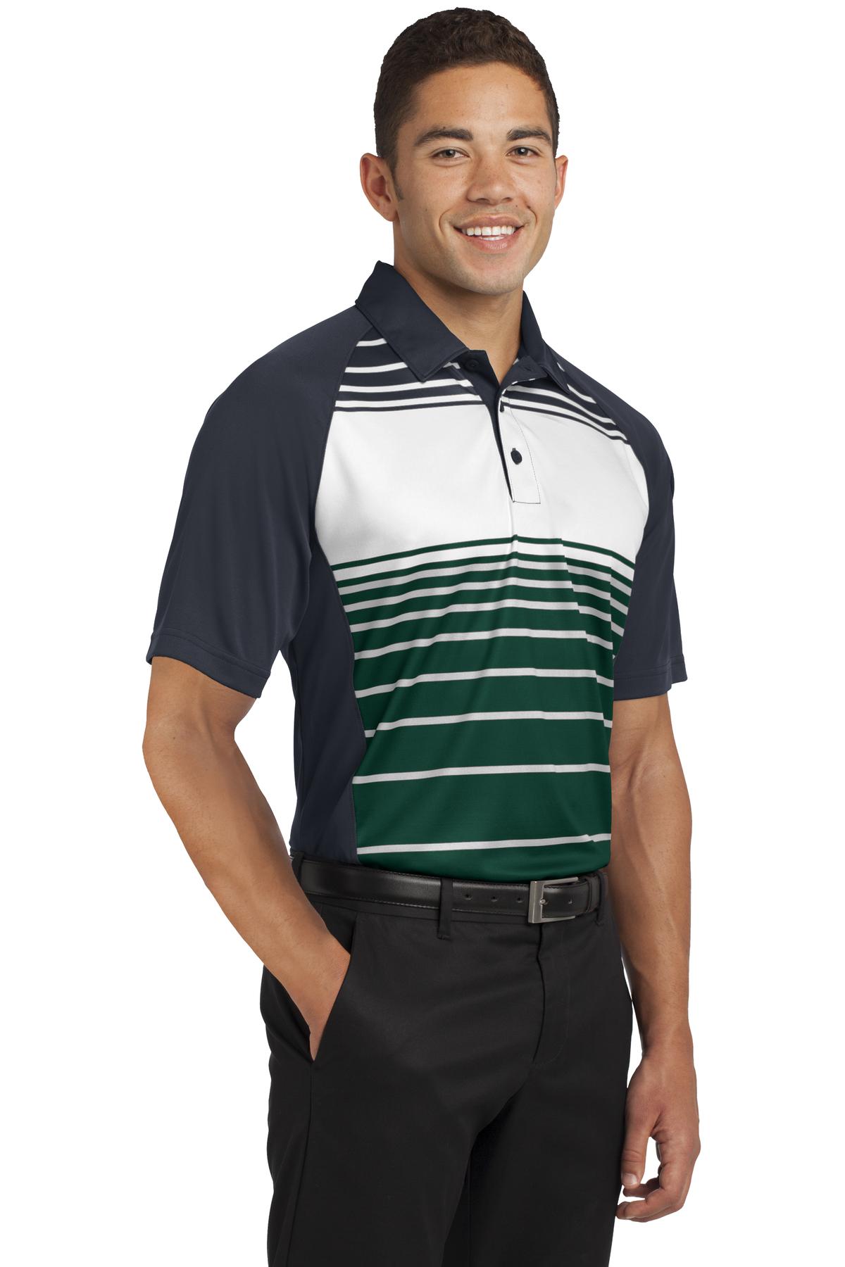 DISCONTINUED Sport-Tek Dry Zone Sublimated Stripe Polo. ST600 - Forest Green - three_q