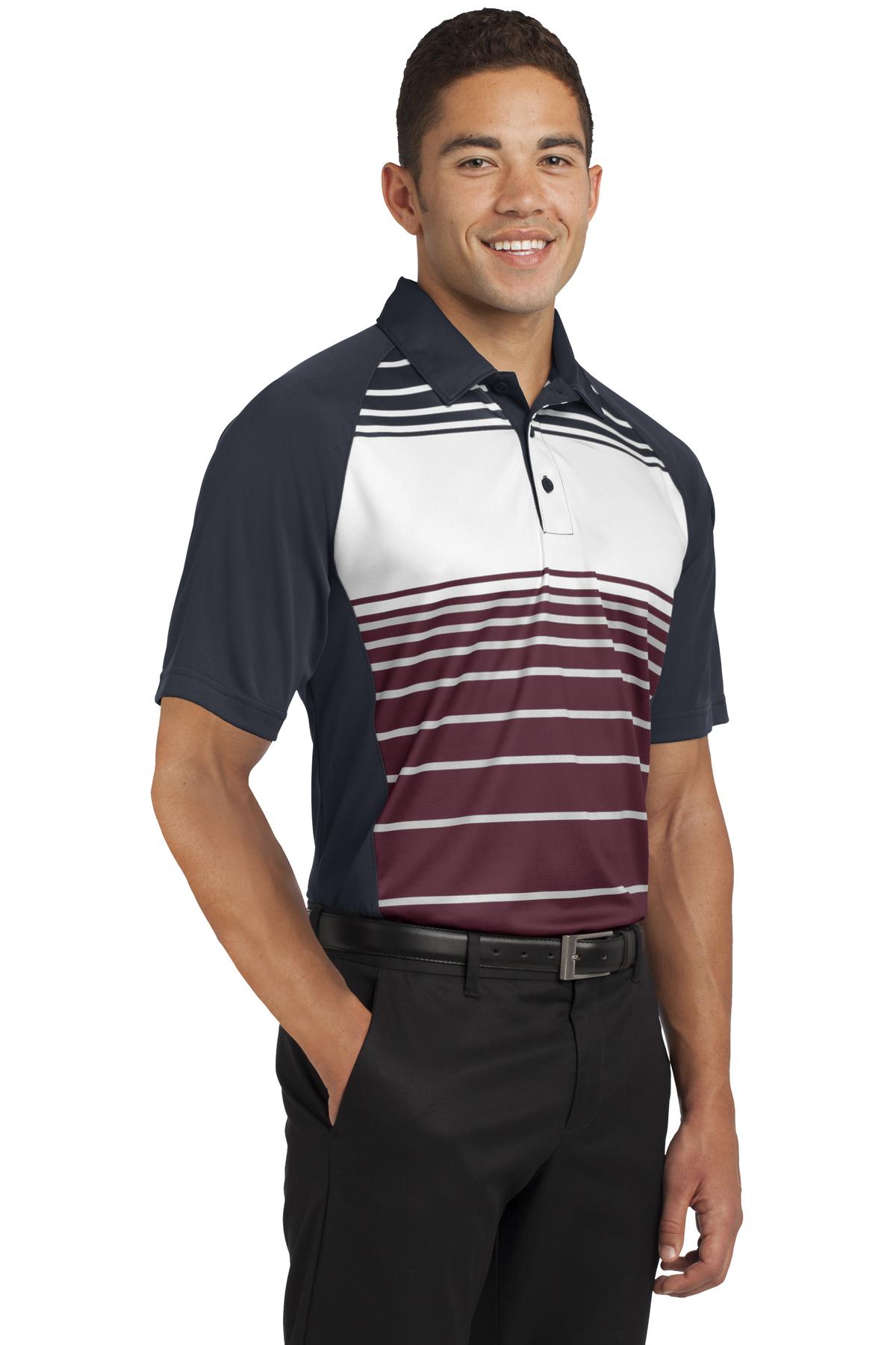 DISCONTINUED Sport-Tek Dry Zone Sublimated Stripe Polo. ST600 - Maroon - three_q