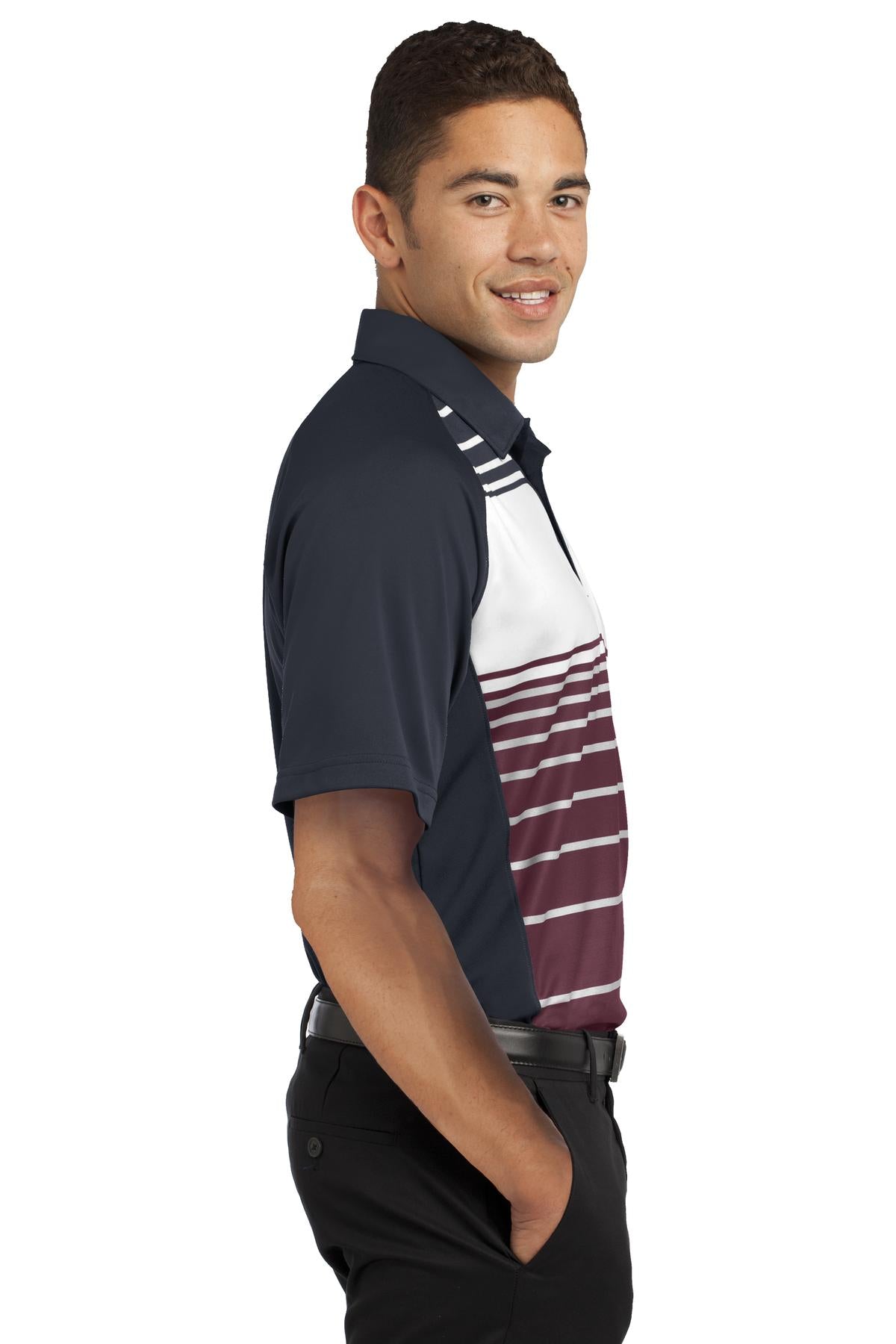 DISCONTINUED Sport-Tek Dry Zone Sublimated Stripe Polo. ST600 - Maroon - side