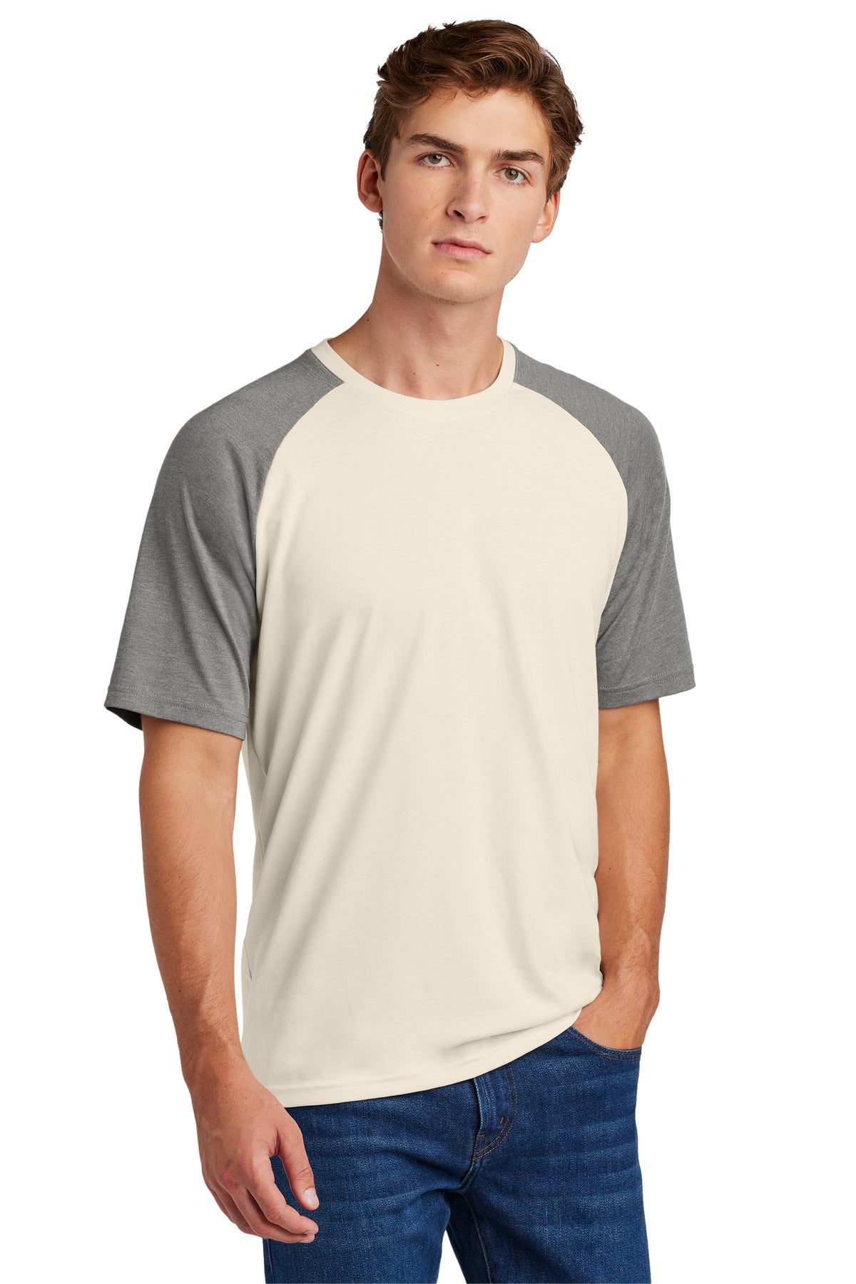 Sport-Tek Halftime Raglan Tee ST6040 - Vintage Heather/ Ecru - front