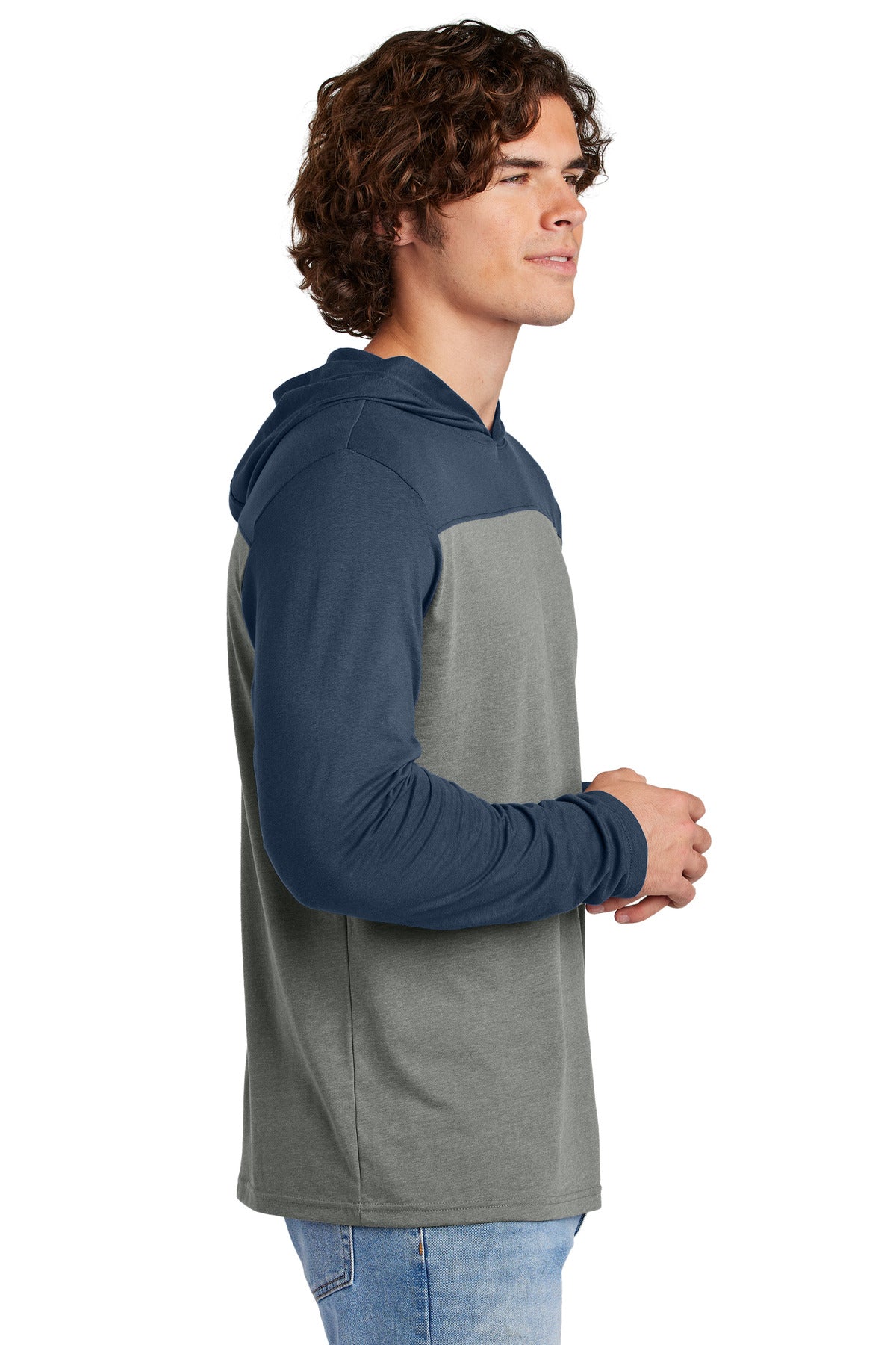 Sport-Tek Halftime Long Sleeve Hoodie ST6044 - True Navy/ Vintage Heather - side