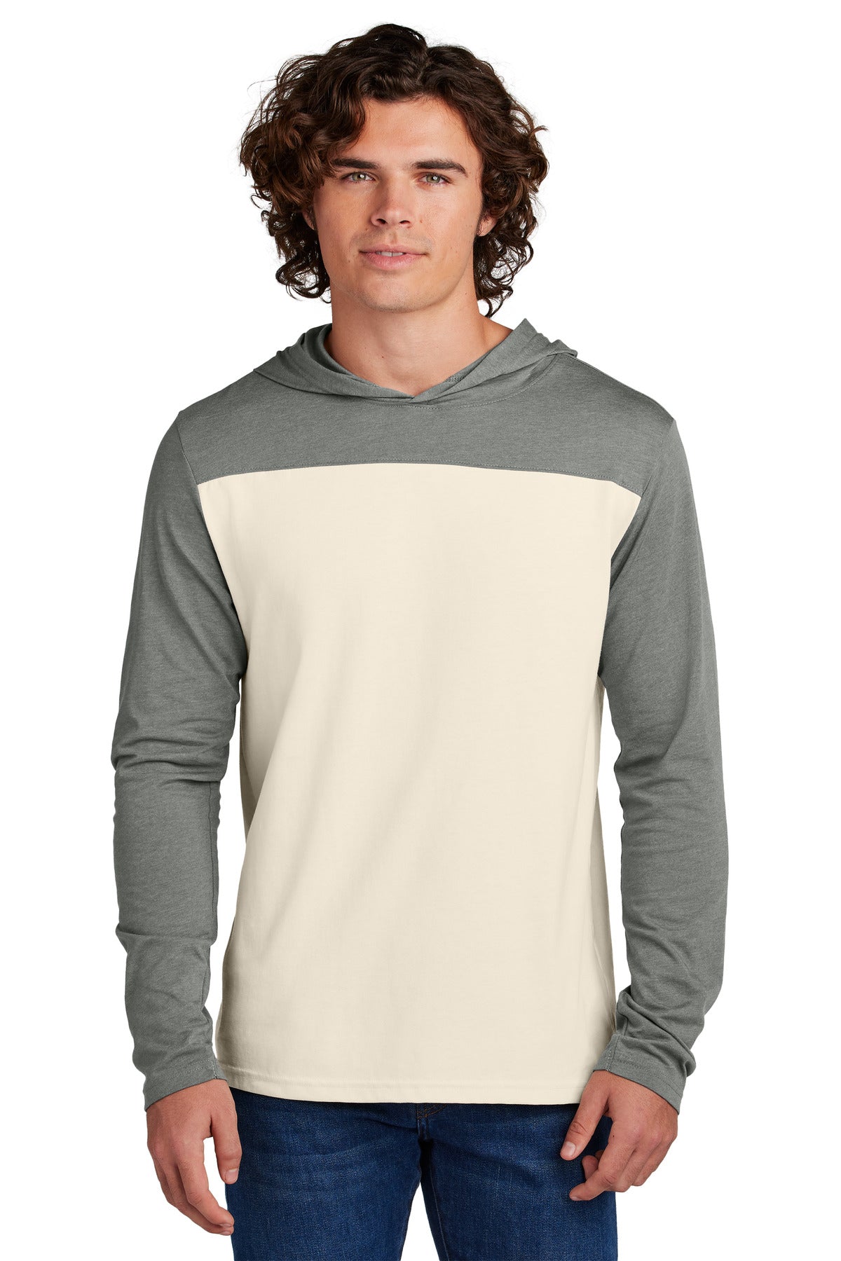 Sport-Tek Halftime Long Sleeve Hoodie ST6044 - Vintage Heather/ Ecru - front