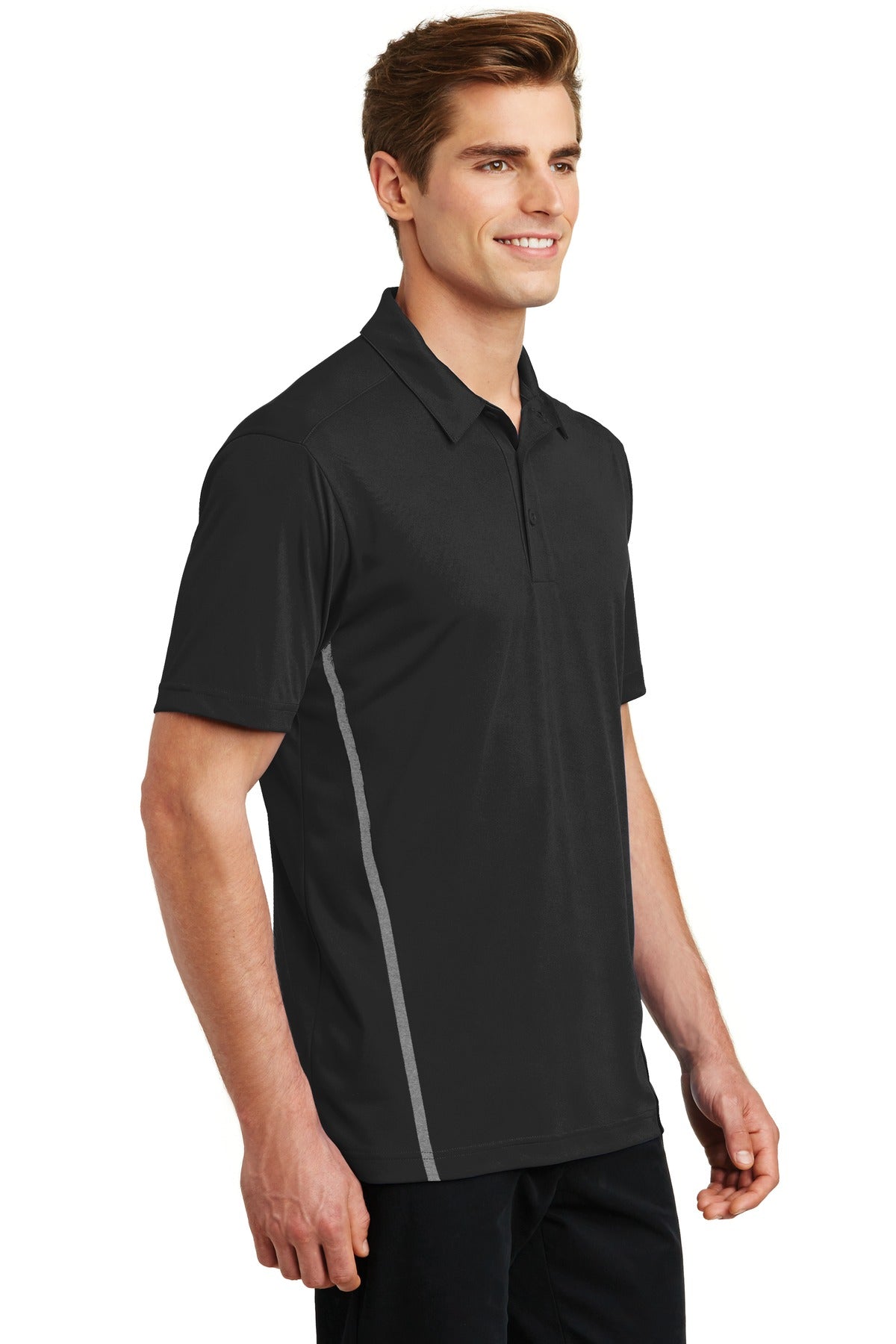 Sport-Tek Contrast PosiCharge Tough Polo . ST620 - Black/ Heather Grey - three_q