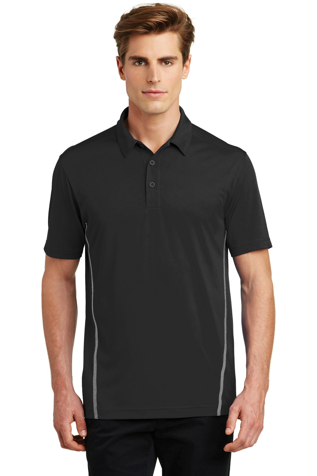 Sport-Tek Contrast PosiCharge Tough Polo . ST620 - Black/ Heather Grey - front